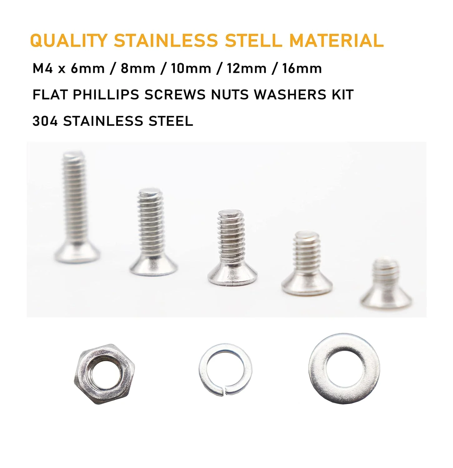 binifiMux مجموعه 550 عددی پیچ و مهره و واشر ماشینی M4 با سر تخت فیلیپس، استیل ضد زنگ 304، M4 x 6mm/ 8mm/ 10mm/ 12mm/ 16mm binifiMux مجموعه 550 عددی پیچ و مهره و واشر ماشینی M4 با سر تخت فیلیپس، استیل ضد زنگ 304، M4 x 6mm/ 8mm/ 10mm/ 12mm/ 16mm