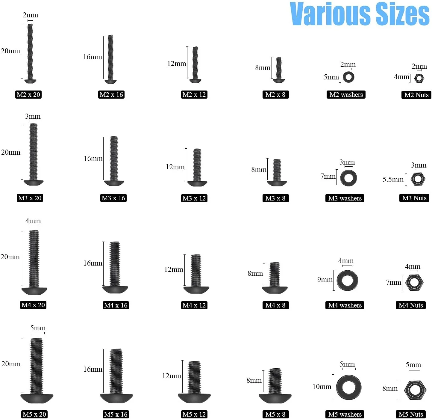 مجموعه 1220 عددی پیچ و مهره و واشر آلیاژ فولادی گرید 10.9 DYWISHKEY با سر دکمه ای شش گوش M2 M3 M4 M5 به همراه آچار آلن مجموعه 1220 عددی پیچ و مهره و واشر آلیاژ فولادی گرید 10.9 DYWISHKEY با سر دکمه ای شش گوش M2 M3 M4 M5 به همراه آچار آلن