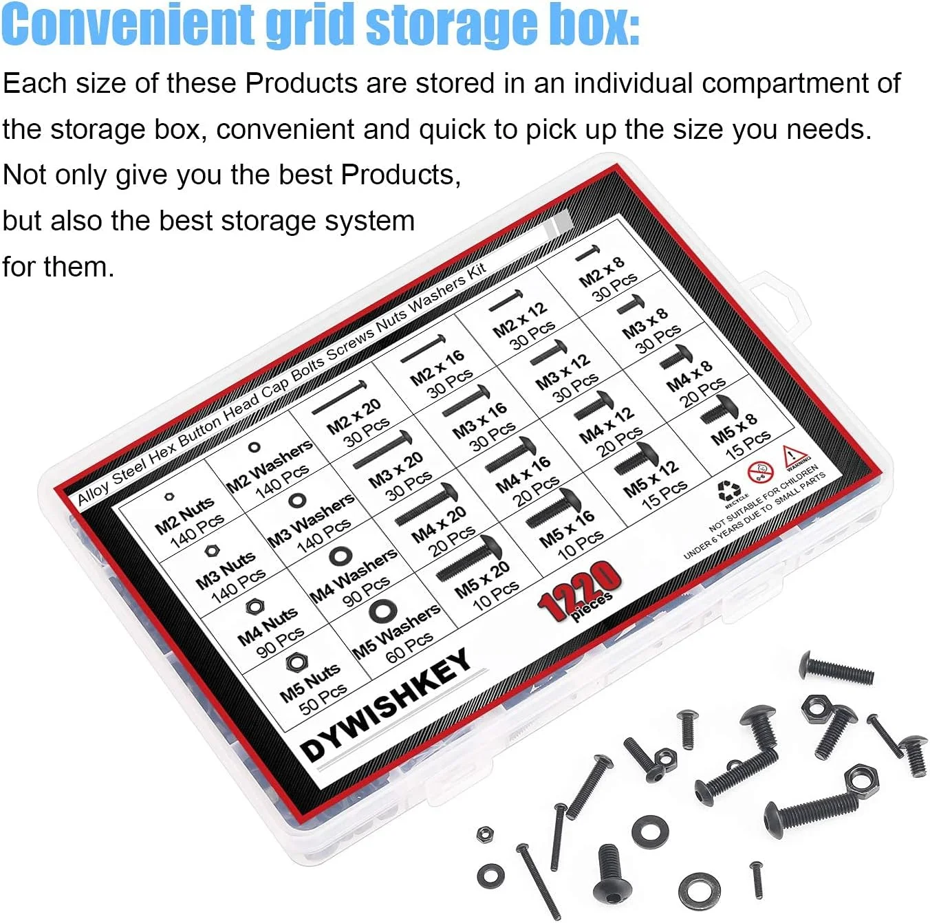 مجموعه 1220 عددی پیچ و مهره و واشر آلیاژ فولادی گرید 10.9 DYWISHKEY با سر دکمه ای شش گوش M2 M3 M4 M5 به همراه آچار آلن مجموعه 1220 عددی پیچ و مهره و واشر آلیاژ فولادی گرید 10.9 DYWISHKEY با سر دکمه ای شش گوش M2 M3 M4 M5 به همراه آچار آلن