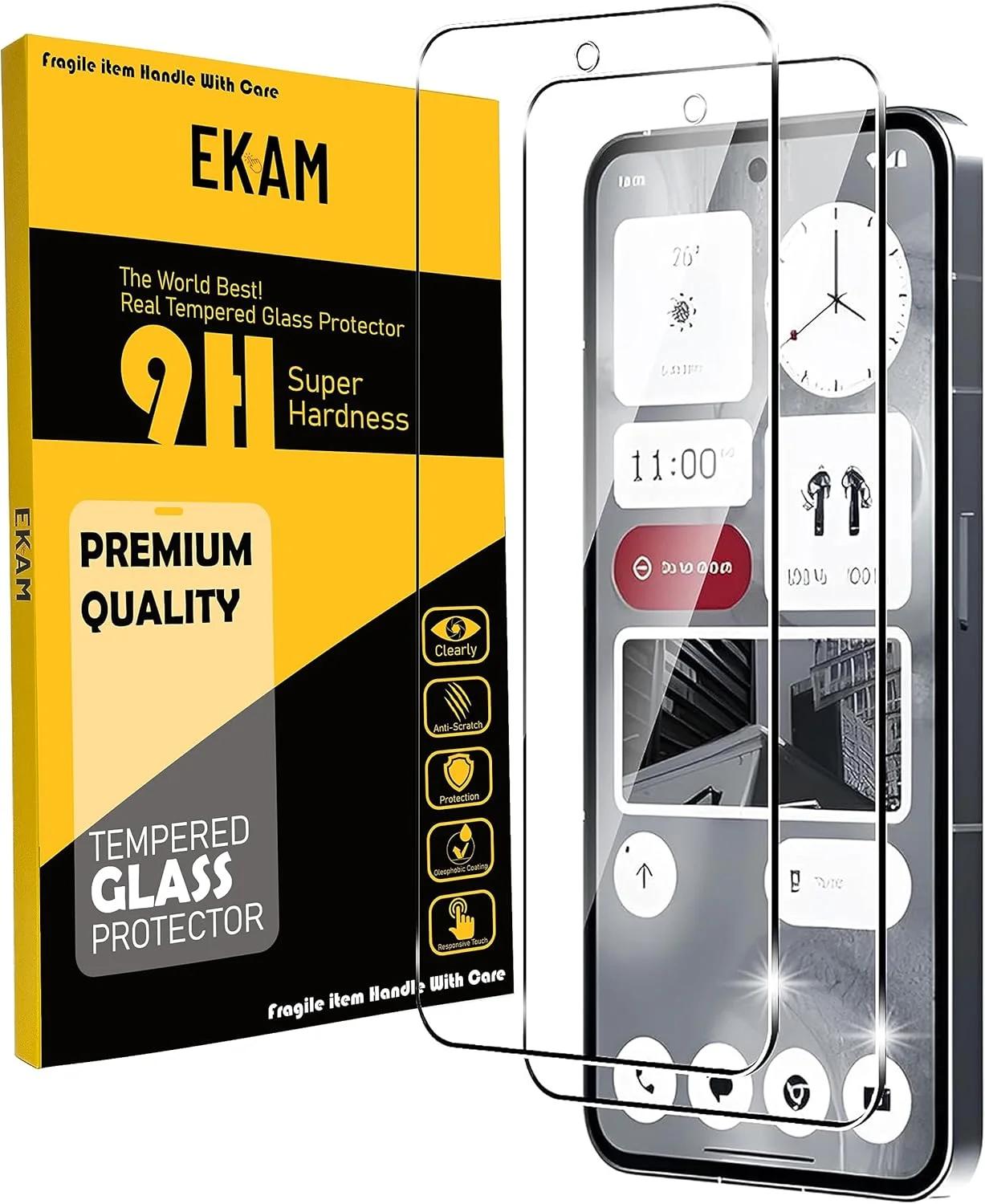 محافظ صفحه نمایش شیشه ای تمپر شده 2 عددی EKAM برای Nothing Phone 2 - سختی 9H، بدون حباب، سازگار با قاب - مناسب برای صفحه نمایش 6.7 اینچ