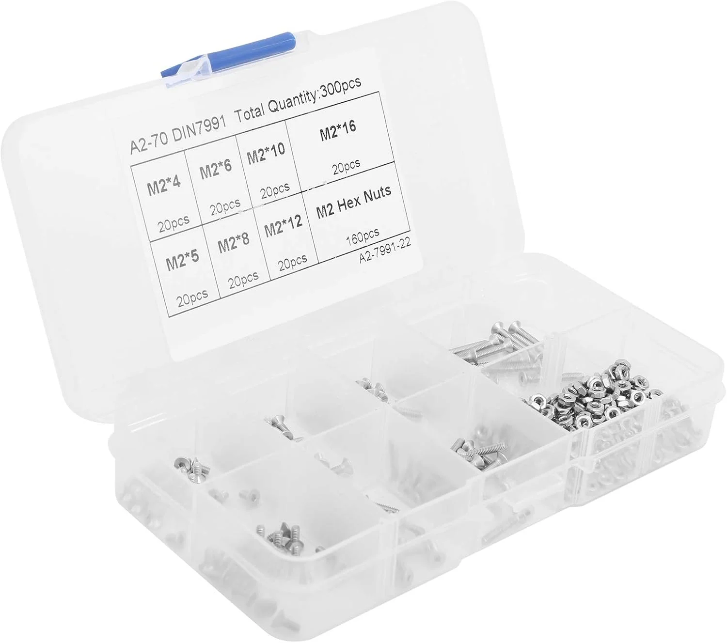 مجموعه پیچ و مهره M2 شش گوش NDNCZDHC شامل 300 عدد، کیت گلچین پیچ ​​و مهره استیل ضد زنگ با سر خزینه و جعبه نگهداری، سخت افزار اتصال دهنده برای ماشین آلات الکترونیکی