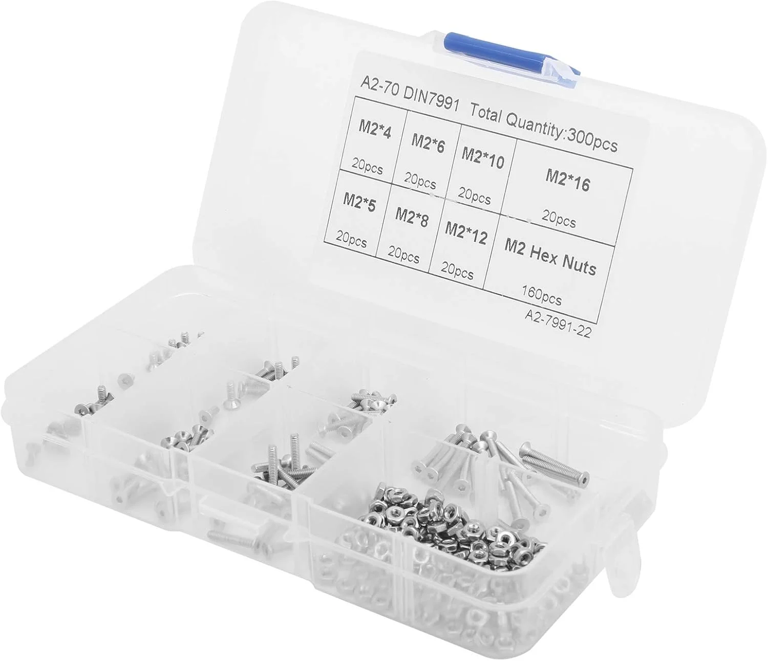 مجموعه پیچ و مهره M2 شش گوش NDNCZDHC شامل 300 عدد، کیت گلچین پیچ ​​و مهره استیل ضد زنگ با سر خزینه و جعبه نگهداری، سخت افزار اتصال دهنده برای ماشین آلات الکترونیکی