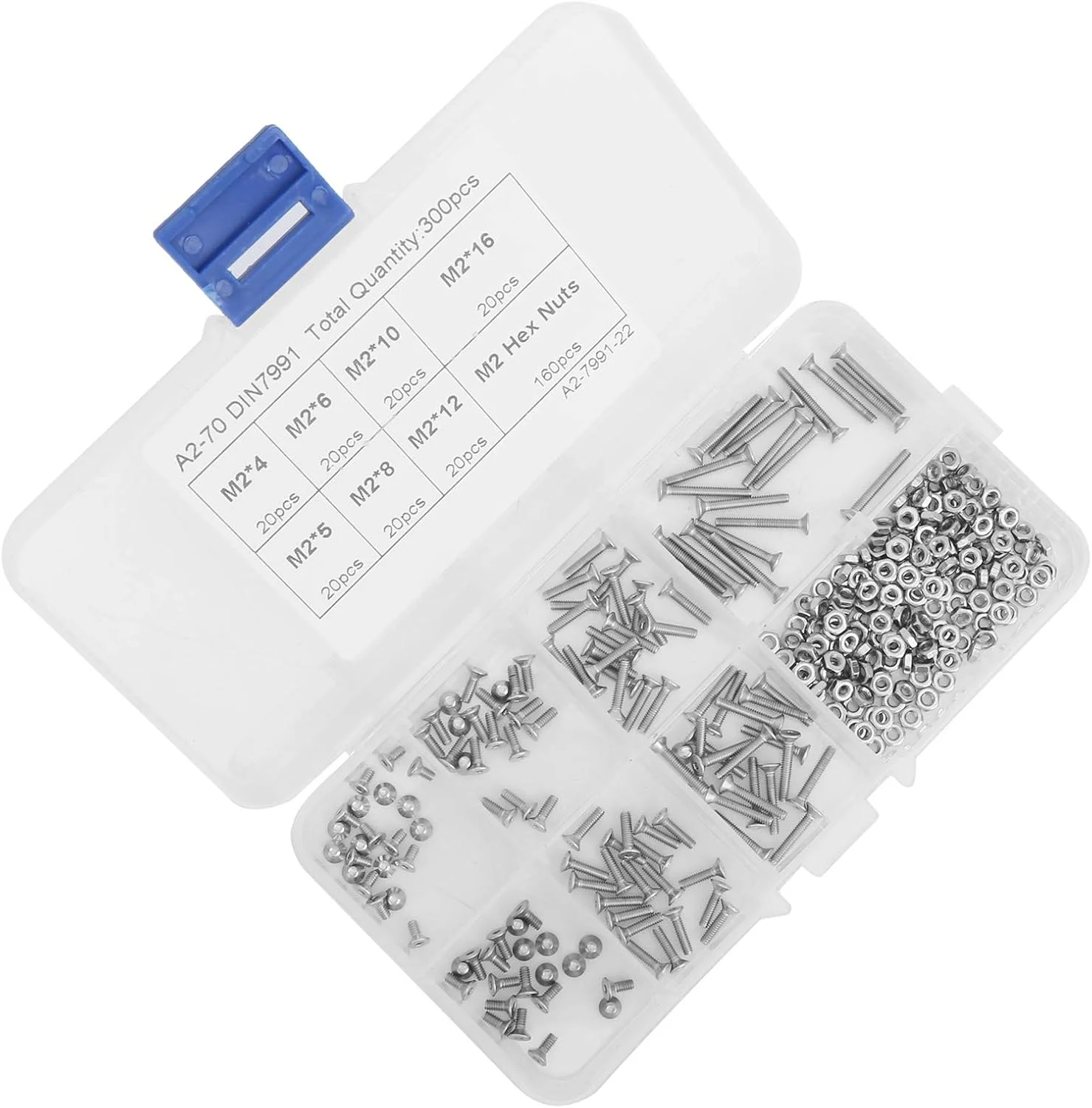 مجموعه پیچ و مهره M2 شش گوش NDNCZDHC شامل 300 عدد، کیت گلچین پیچ ​​و مهره استیل ضد زنگ با سر خزینه و جعبه نگهداری، سخت افزار اتصال دهنده برای ماشین آلات الکترونیکی
