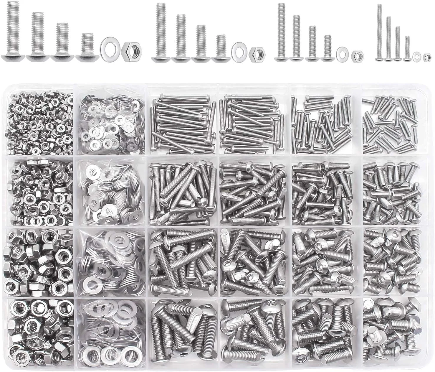 DYWISHKEY 1220 عدد پیچ و مهره M2 M3 M4 M5 استیل ضد زنگ 304 با سر دکمه ای شش گوش به همراه واشر و آچار آلن