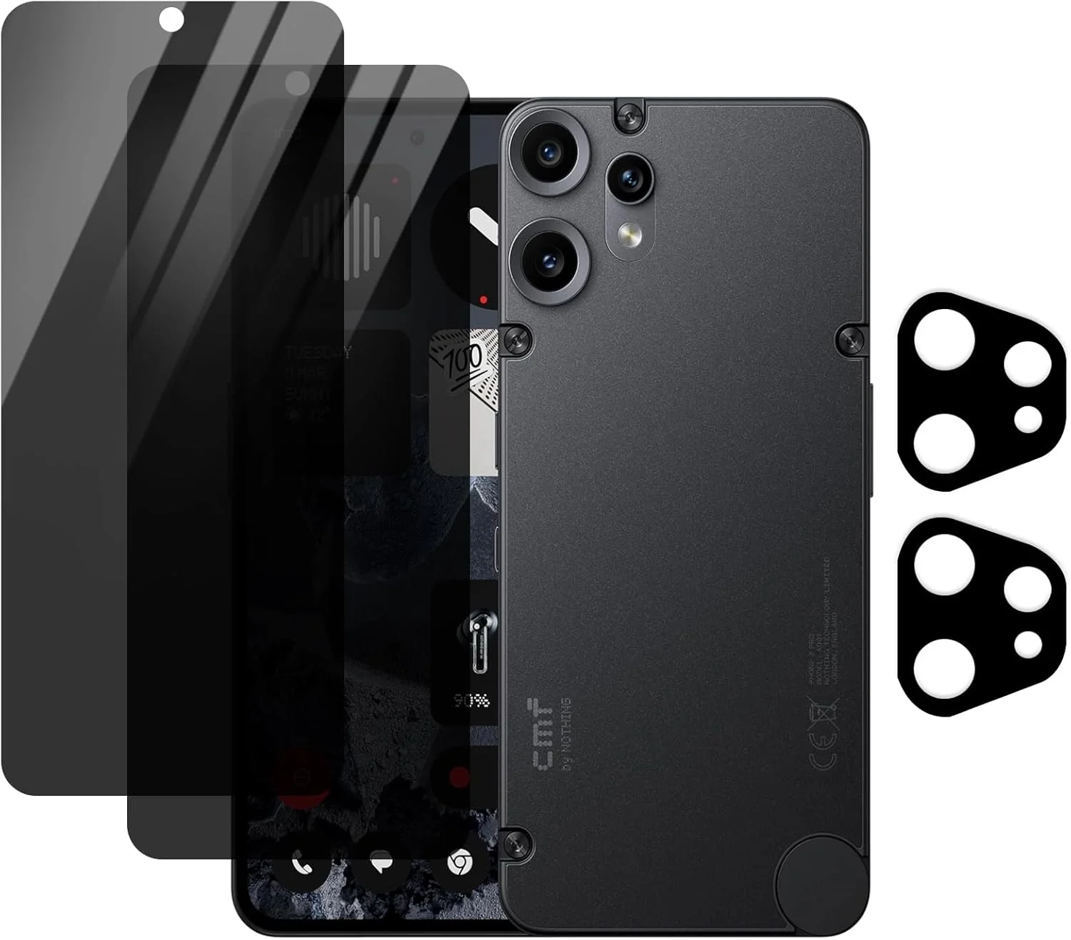 (2+2 عدد) محافظ صفحه نمایش حریم خصوصی QIXUZENI سازگار با Nothing CMF Phone 2 Pro به همراه محافظ لنز دوربین، شیشه حرارت دیده، [ضد جاسوسی] [سختی 9H] [بدون حباب] [مقاوم در برابر خراش]