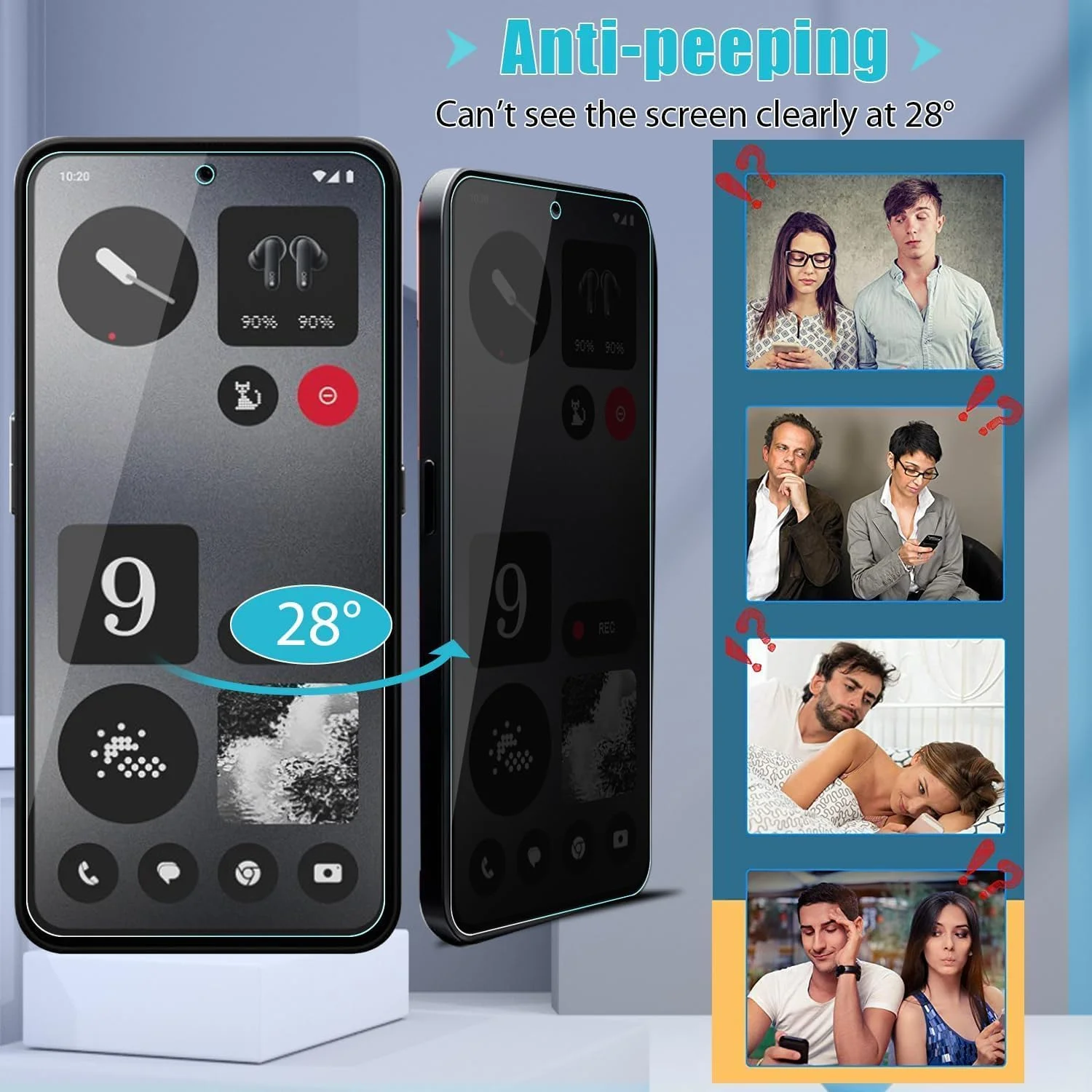 (2+2 عدد) محافظ صفحه نمایش حریم خصوصی QIXUZENI سازگار با Nothing CMF Phone 2 Pro به همراه محافظ لنز دوربین، شیشه حرارت دیده، [ضد جاسوسی] [سختی 9H] [بدون حباب] [مقاوم در برابر خراش]