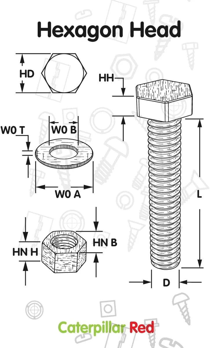 پیچ و مهره سر شش گوش 10 عددی کاترپیلار قرمز، مهره و پیچ پلاستیکی PVC خاکستری، مقاوم در برابر اکسیداسیون، مقاوم در برابر آب و هوا، قوی، UPVC، M8 x 100mm