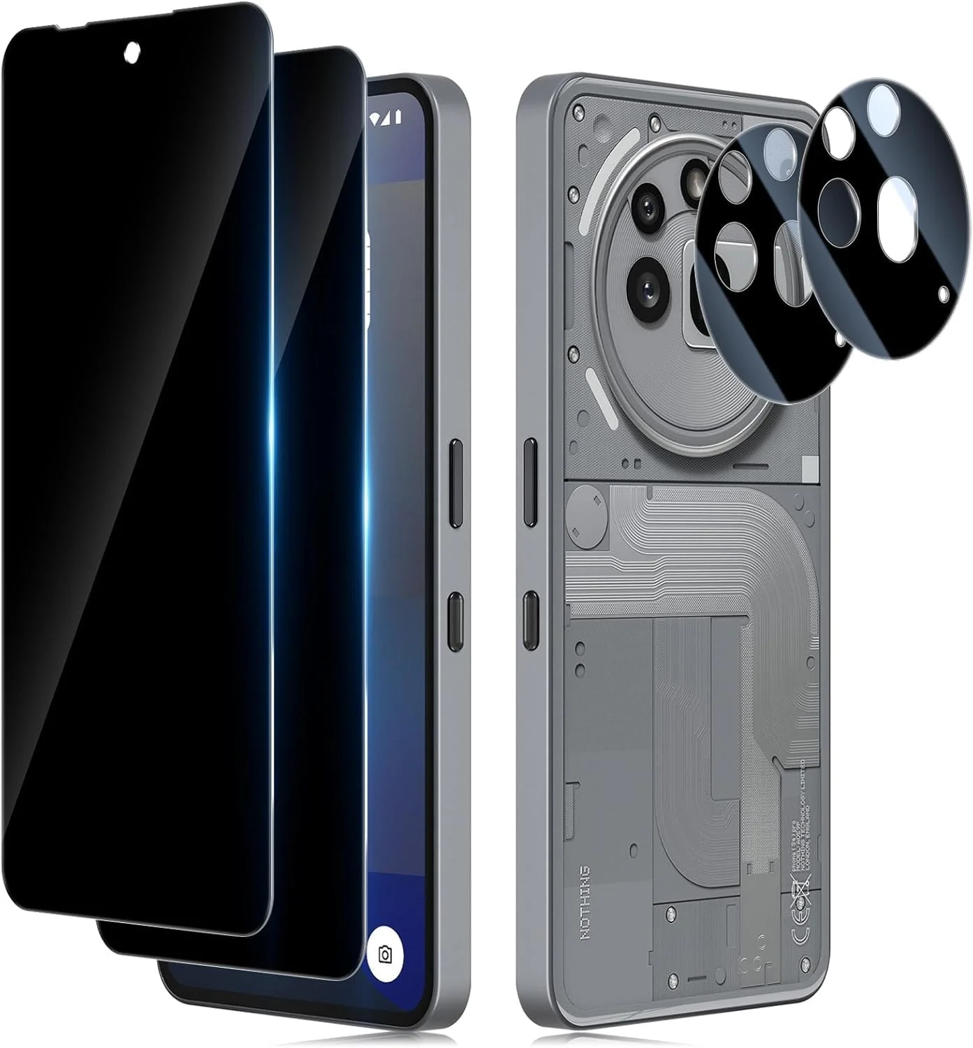 محافظ صفحه نمایش حریم خصوصی شیشه ای حرارتی کجثرV سازگار با ناتینگ فون 3a پرو، محافظ لنز دوربین، فیلم محافظ