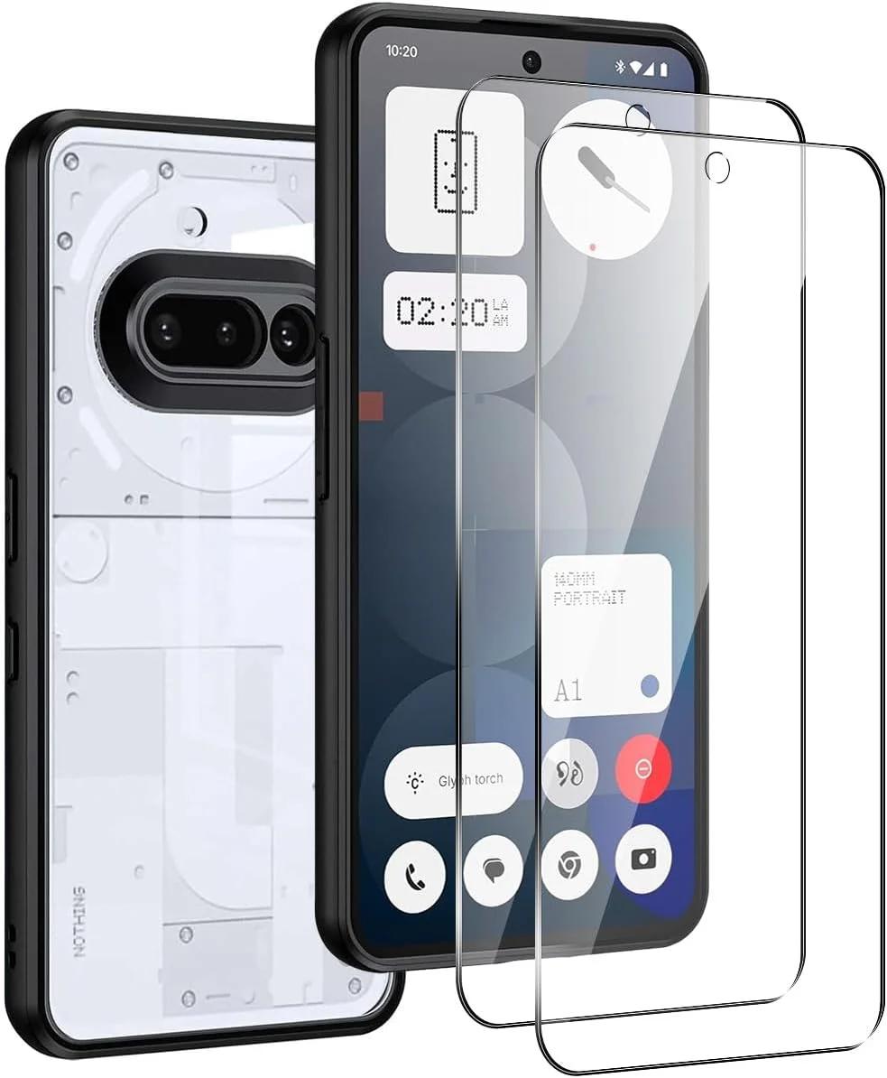 محافظ صفحه نمایش شیشه ای تمپر شده 3 در 1 برای Nothing Phone (3a) - بسته 2 عددی، همراه با قاب شفاف فوق العاده نازک، فیلم ممتاز، ضد ضربه، سازگار با قاب، سختی 9H