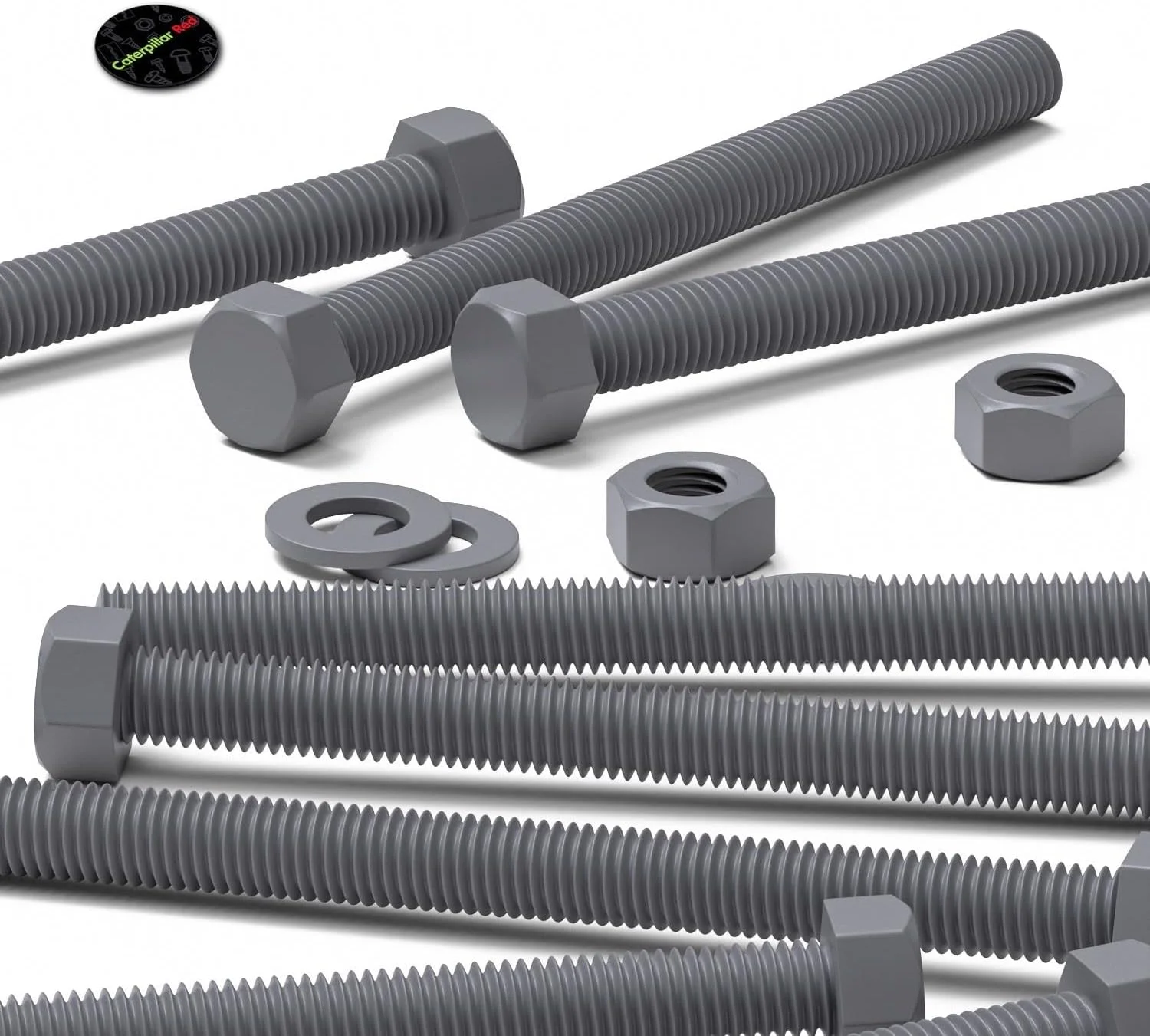پیچ و مهره سر شش گوش 10 عددی کاترپیلار قرمز، مهره و پیچ پلاستیکی PVC خاکستری، مقاوم در برابر اکسیداسیون، مقاوم در برابر آب و هوا، قوی، UPVC، M8 x 100mm