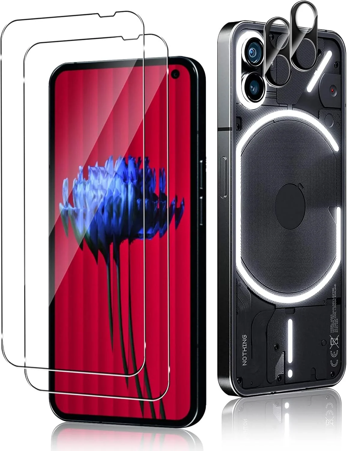 محافظ صفحه نمایش شیشه ای تمپرد Funrae برای Nothing Phone 1 + محافظ لنز دوربین عقب [2+2 عدد]، سختی 9H، وضوح بالا، ضد خش، فیلم محافظ صفحه نمایش HD