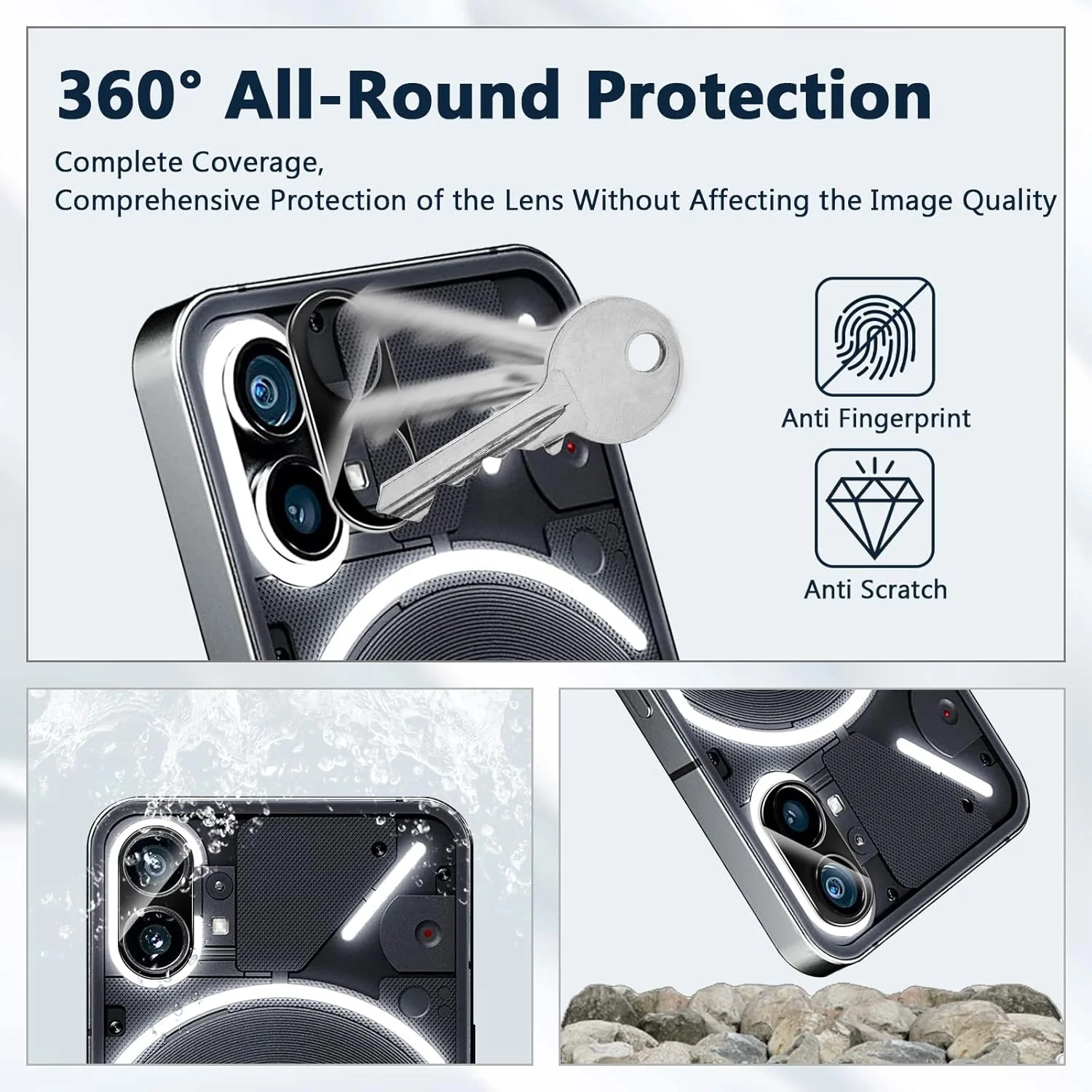 محافظ صفحه نمایش شیشه ای تمپرد Funrae برای Nothing Phone 1 + محافظ لنز دوربین عقب [2+2 عدد]، سختی 9H، وضوح بالا، ضد خش، فیلم محافظ صفحه نمایش HD