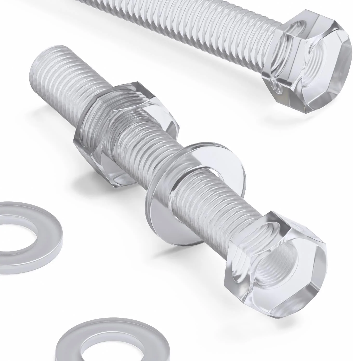Caterpillar بسته قرمز 30 عددی مهره و پیچ و مهره اکریلیک پلاستیکی شفاف M8 x 60mm - پیچ های پلاستیکی اکریلیک، سر شش گوش، 15/64" x 2-23/64