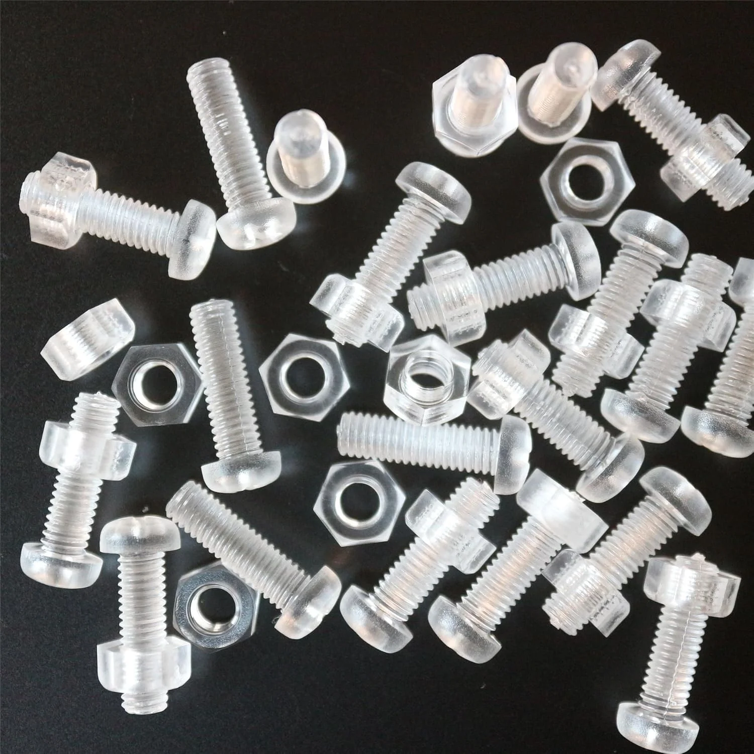 مجموعه 60 عددی پیچ و مهره و واشر پلاستیکی شفاف اکریلیک M6 x 20mm کاترپیلار قرمز - پیچ های پلاستیکی اکریلیک، 15/64 x 25/32