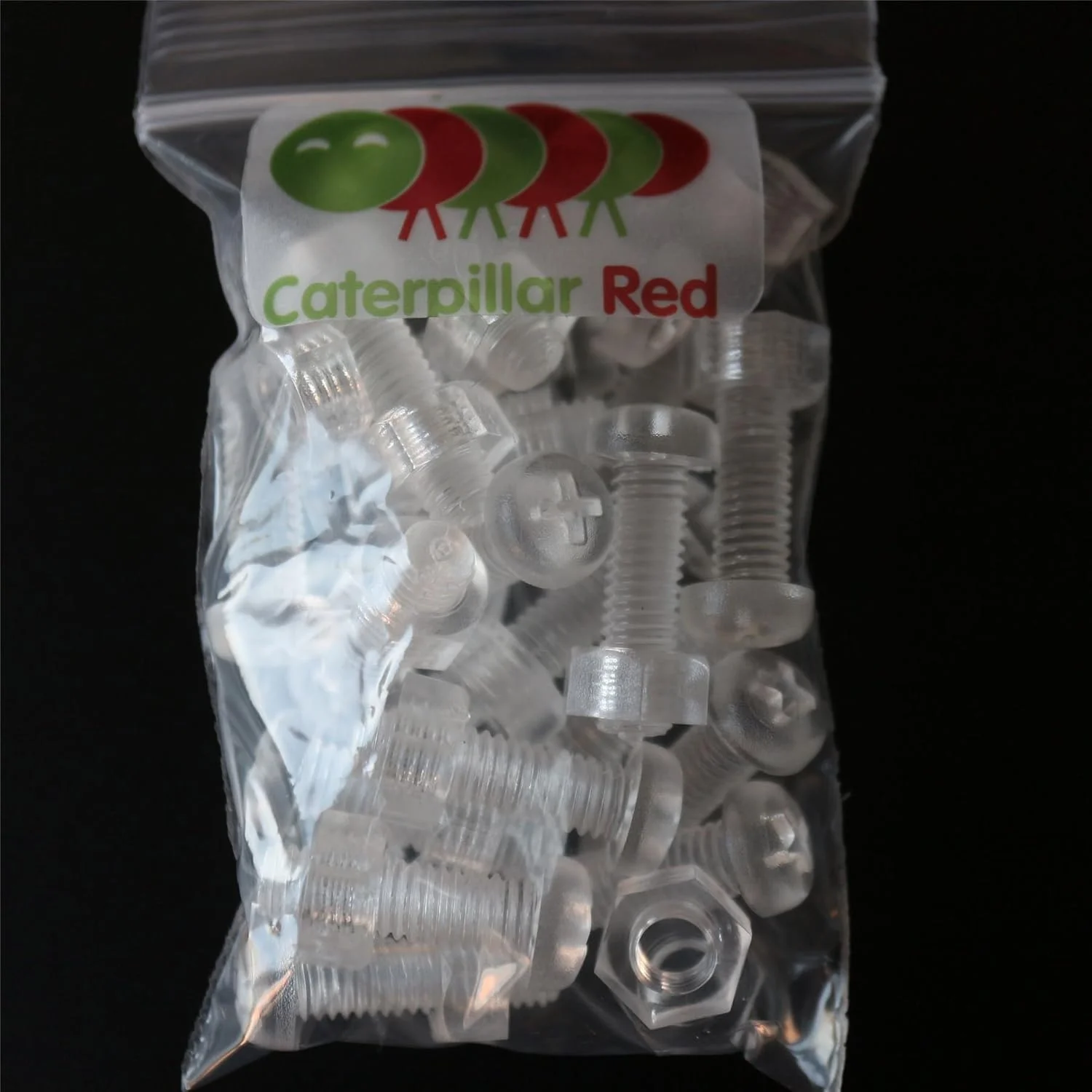 مجموعه 60 عددی پیچ و مهره و واشر پلاستیکی شفاف اکریلیک M6 x 20mm کاترپیلار قرمز - پیچ های پلاستیکی اکریلیک، 15/64 x 25/32