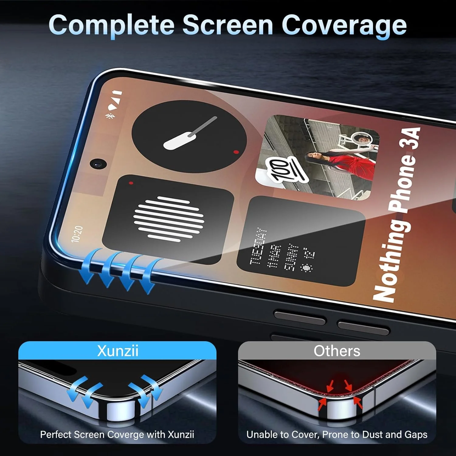 محافظ صفحه نمایش شیشه ای تمپرد Xunzii مناسب برای Nothing Phone 3A، بسته 3 عددی به همراه 3 عدد محافظ لنز دوربین پشتی، سختی 9H، بدون حباب، فیلم شیشه ای تمپرد Ultra HD