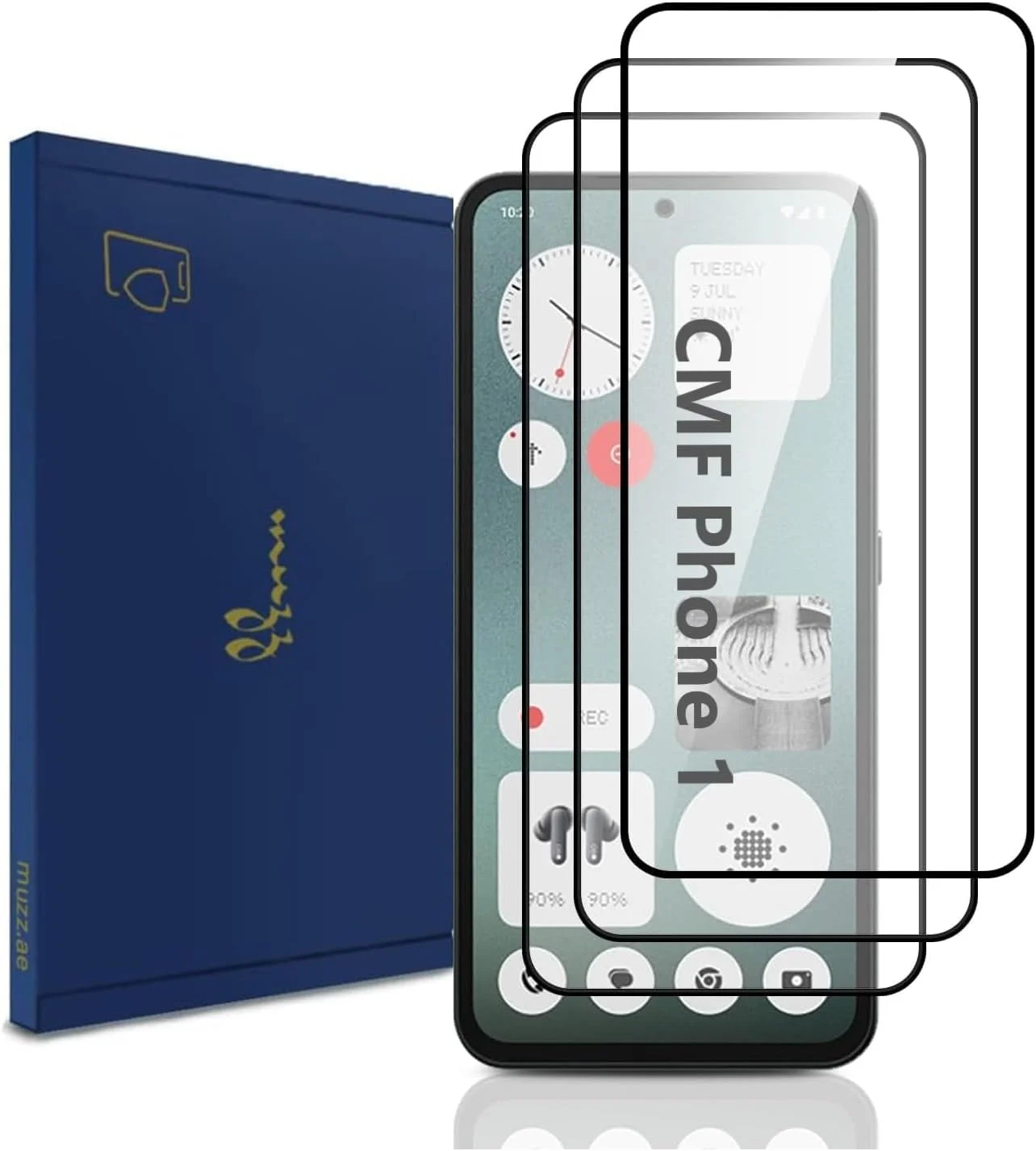 محافظ صفحه نمایش Muzz برای Nothing CMF Phone 1، بسته 3 عددی شیشه حرارت دیده HD، محافظت کامل از صفحه نمایش، مقاوم در برابر خراش، بدون حباب، شفاف (Nothing CMF Phone 1 (2024))