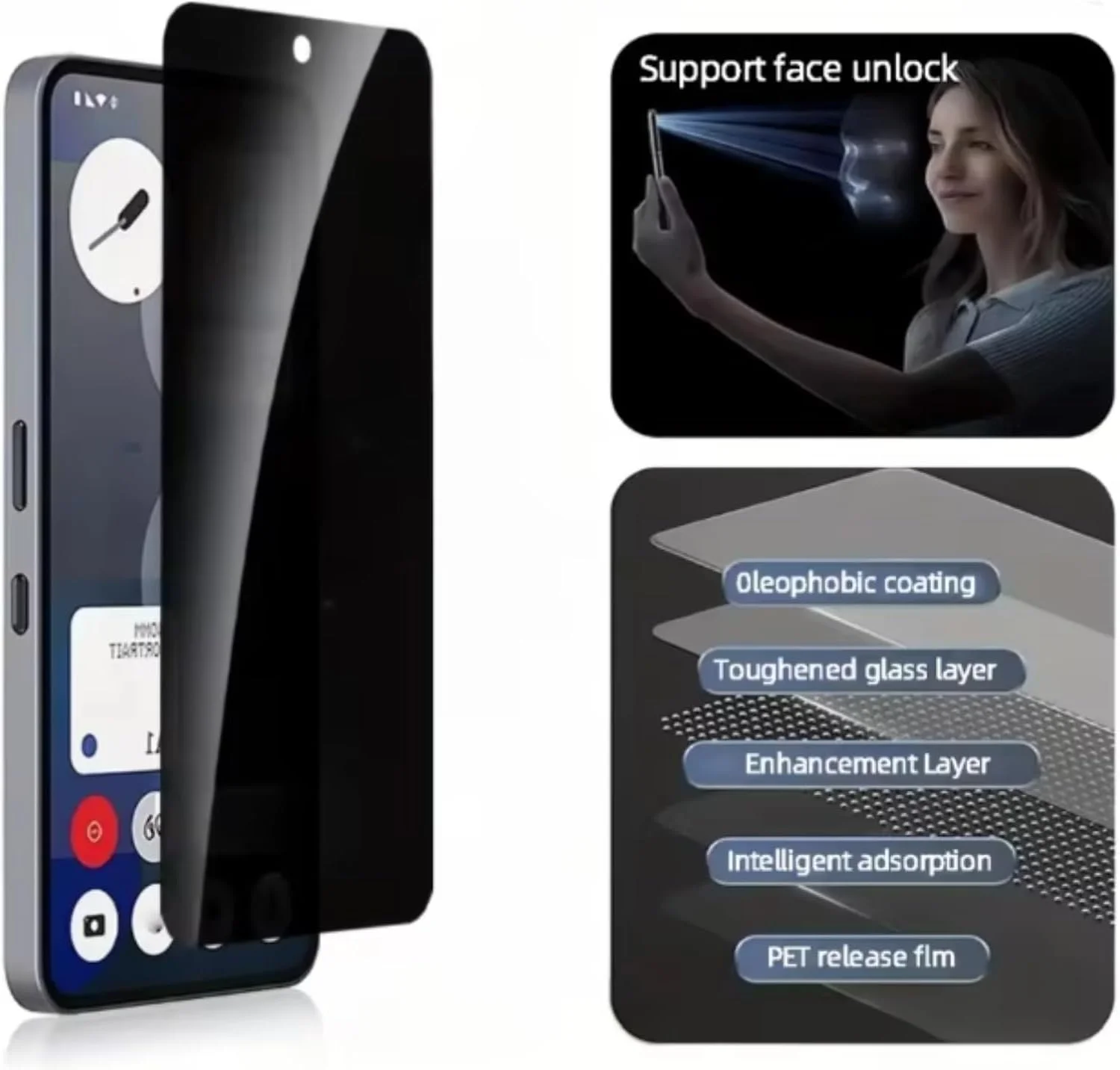 (2+2 عدد) محافظ صفحه نمایش حریم خصوصی QIXUZENI سازگار با Nothing Phone (3a) به همراه محافظ لنز دوربین، شیشه حرارت دیده، [ضد جاسوسی] [سختی 9H] [بدون حباب] [مقاوم در برابر خراش]