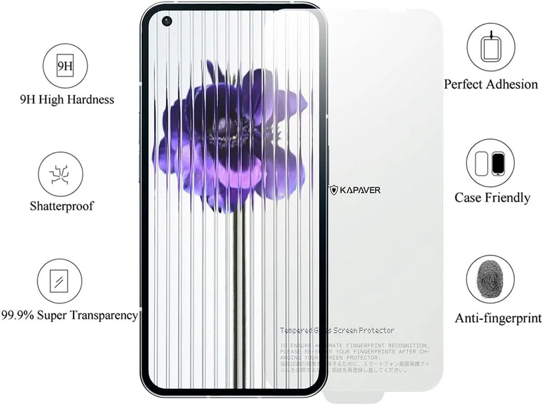 محافظ صفحه نمایش شیشه ای حرارت دیده KAPAVER برای Nothing Phone 1 [لبه به لبه] [چسب کامل] [ضد خش] شیشه حرارت دیده برای Nothing Phone (1) 5G (شفاف، بسته 2 عددی)