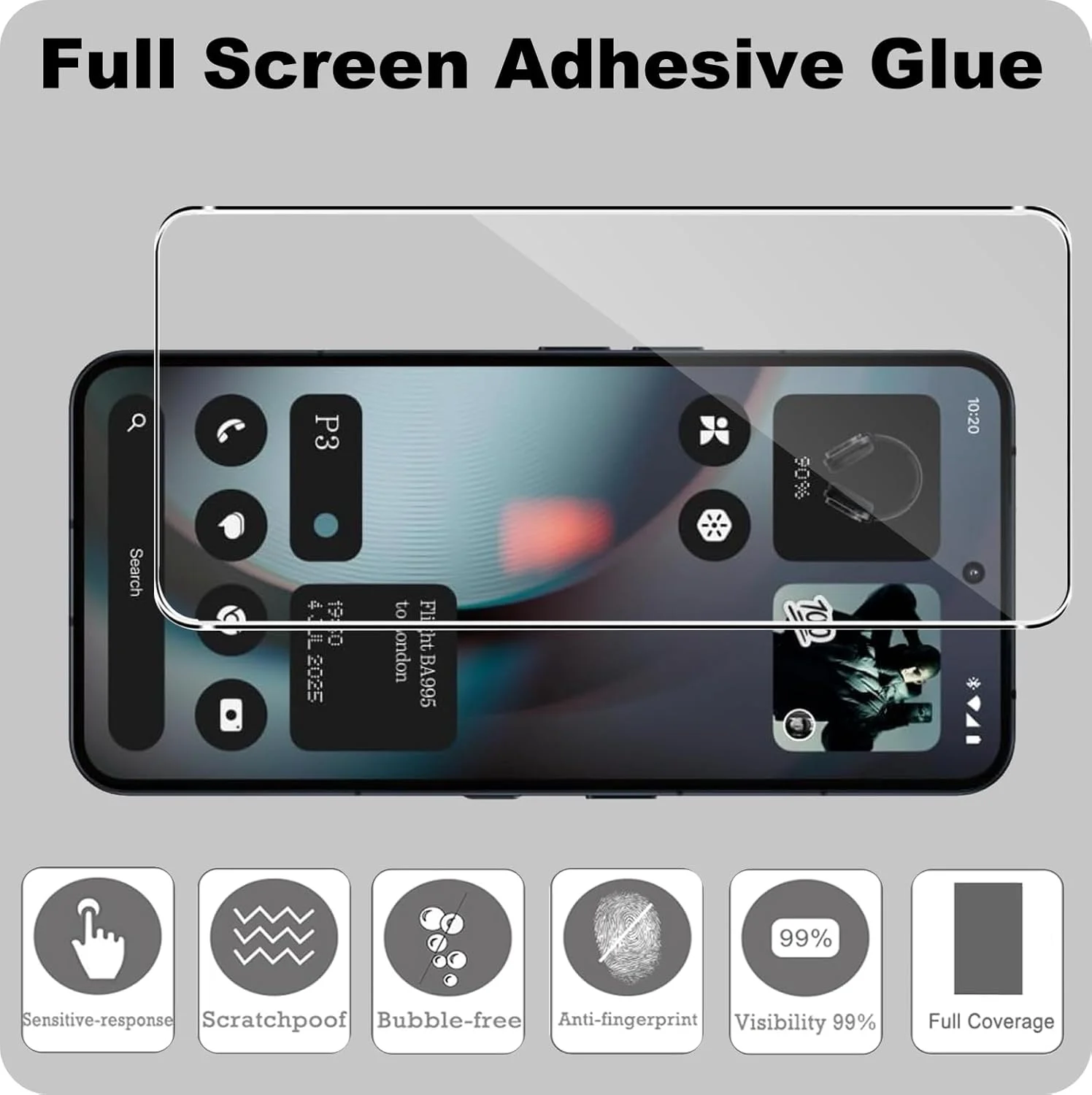 محافظ صفحه نمایش Kzioacsh بسته 2 عددی برای ناتینگ فون 3 5G، سختی 9H، شفافیت HD، فوق العاده باریک، پوشش اولئوفوبیک، ضد خش، ضد اثر انگشت، فیلم محافظ شیشه ای حرارت دیده برای ناتینگ فون (3)