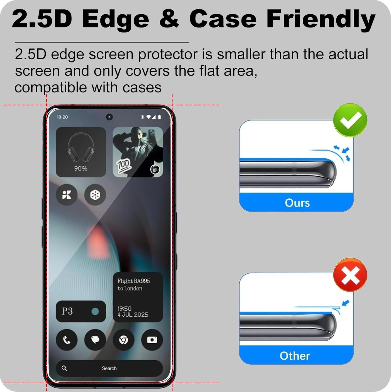 محافظ صفحه نمایش Kzioacsh بسته 2 عددی برای ناتینگ فون 3 5G، سختی 9H، شفافیت HD، فوق العاده باریک، پوشش اولئوفوبیک، ضد خش، ضد اثر انگشت، فیلم محافظ شیشه ای حرارت دیده برای ناتینگ فون (3)