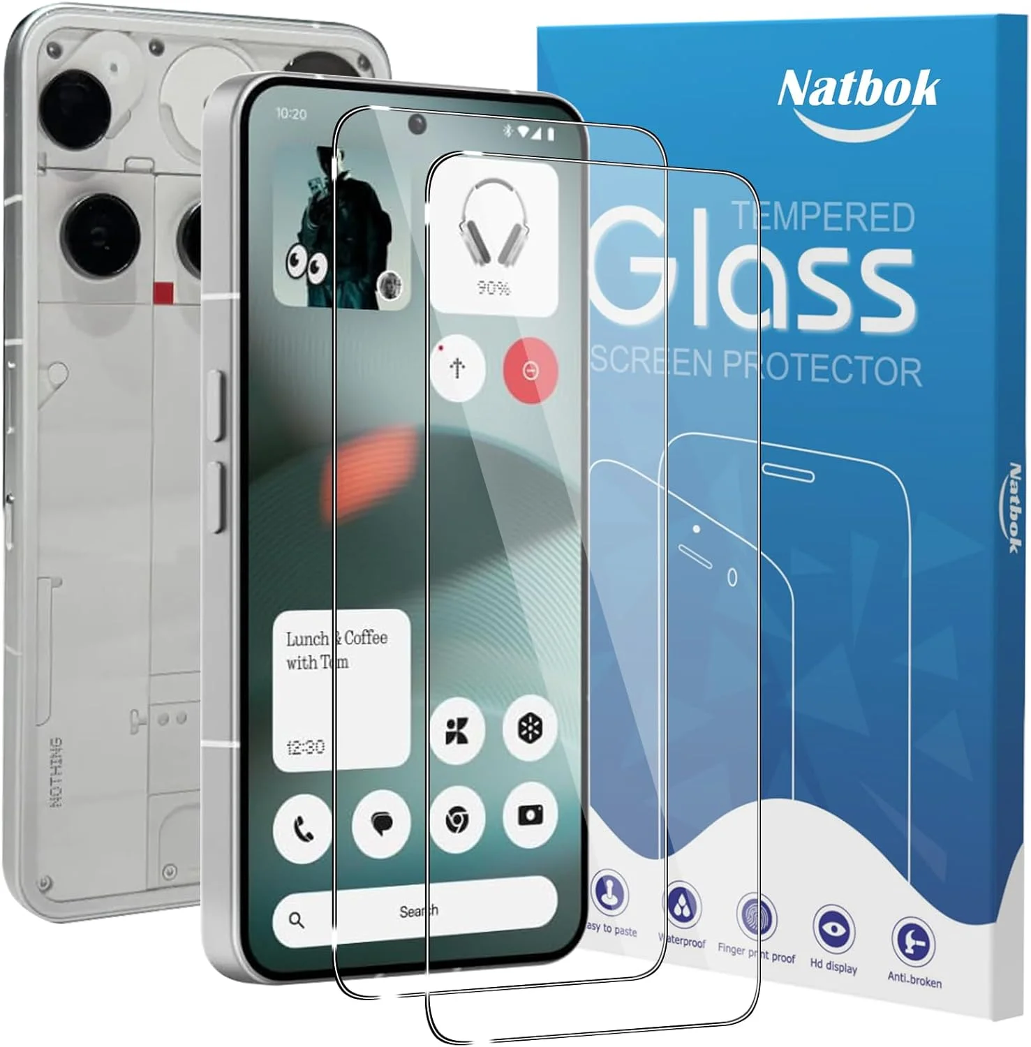 محافظ صفحه نمایش شیشه ای تمپرد Natbok 2 + 2 عددی برای ناتینگ فون (3) 5G به همراه 2 محافظ لنز دوربین عقب، [بدون حباب] [ضد خش]، شیشه شفاف HD، نصب آسان