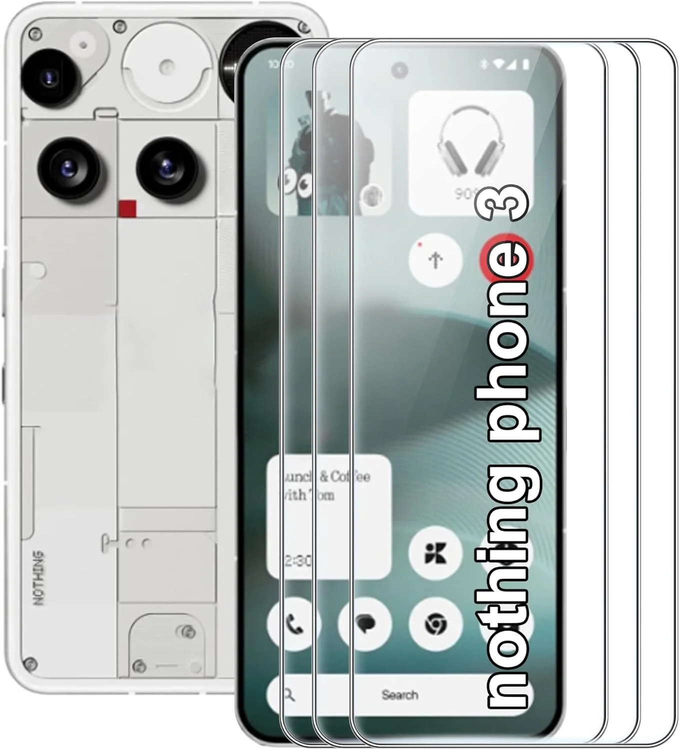 محافظ صفحه نمایش Suttkue برای Nothing Phone 3، شیشه حرارت دیده ضد خش با سختی 9H، سازگار با قاب (بسته 3 عددی)