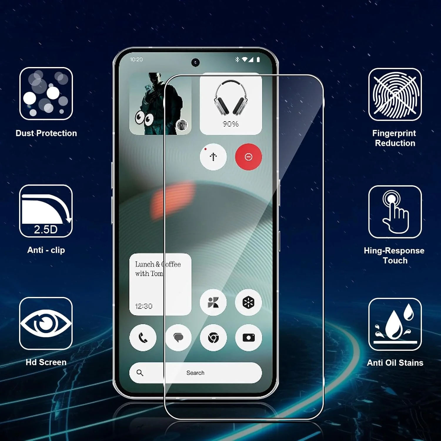 محافظ صفحه نمایش شیشه ای حرارت دیده داتری برای ناتینگ فون 3، قطعات فوق العاده مقاوم، بدون حباب، وضوح فوق العاده HD، سختی 9H ضد خش، محافظ صفحه نمایش 2.5D