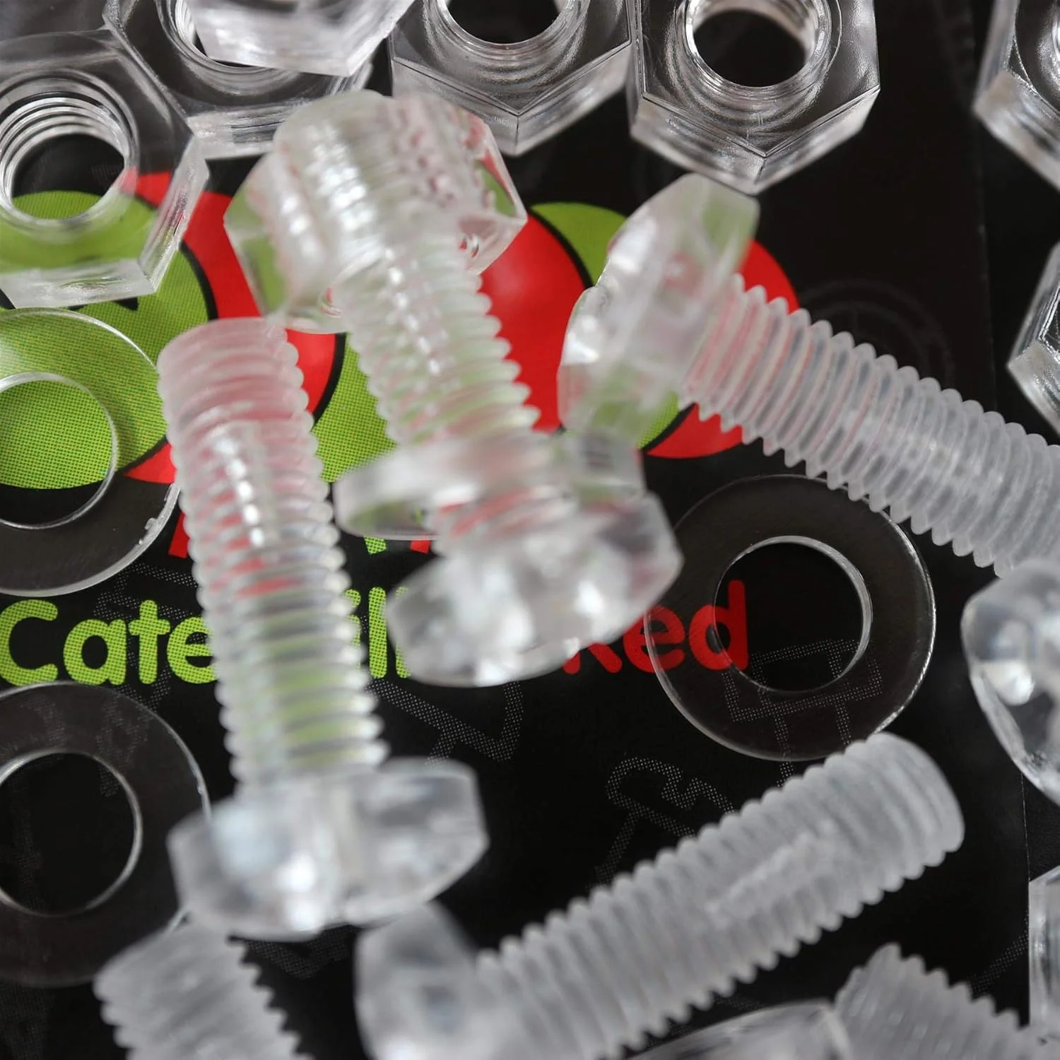 Caterpillar بسته قرمز 60 عددی مهره و پیچ و واشر پلاستیکی شفاف اکریلیک M6 x 30mm - پیچ های پلاستیکی اکریلیک، 15/64" x 1 3/16