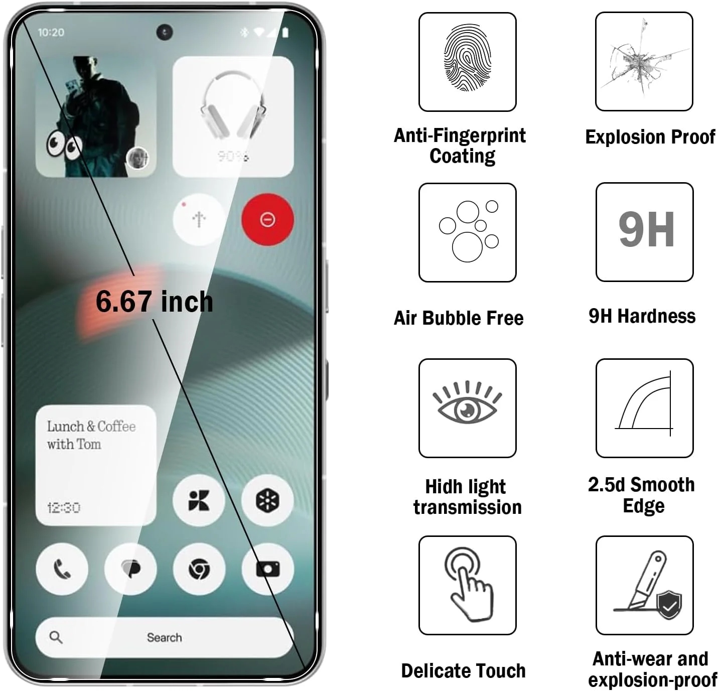 محافظ صفحه نمایش شیشه ای تمپرد Natbok 2 + 2 عددی برای ناتینگ فون (3) 5G به همراه 2 محافظ لنز دوربین عقب، [بدون حباب] [ضد خش]، شیشه شفاف HD، نصب آسان