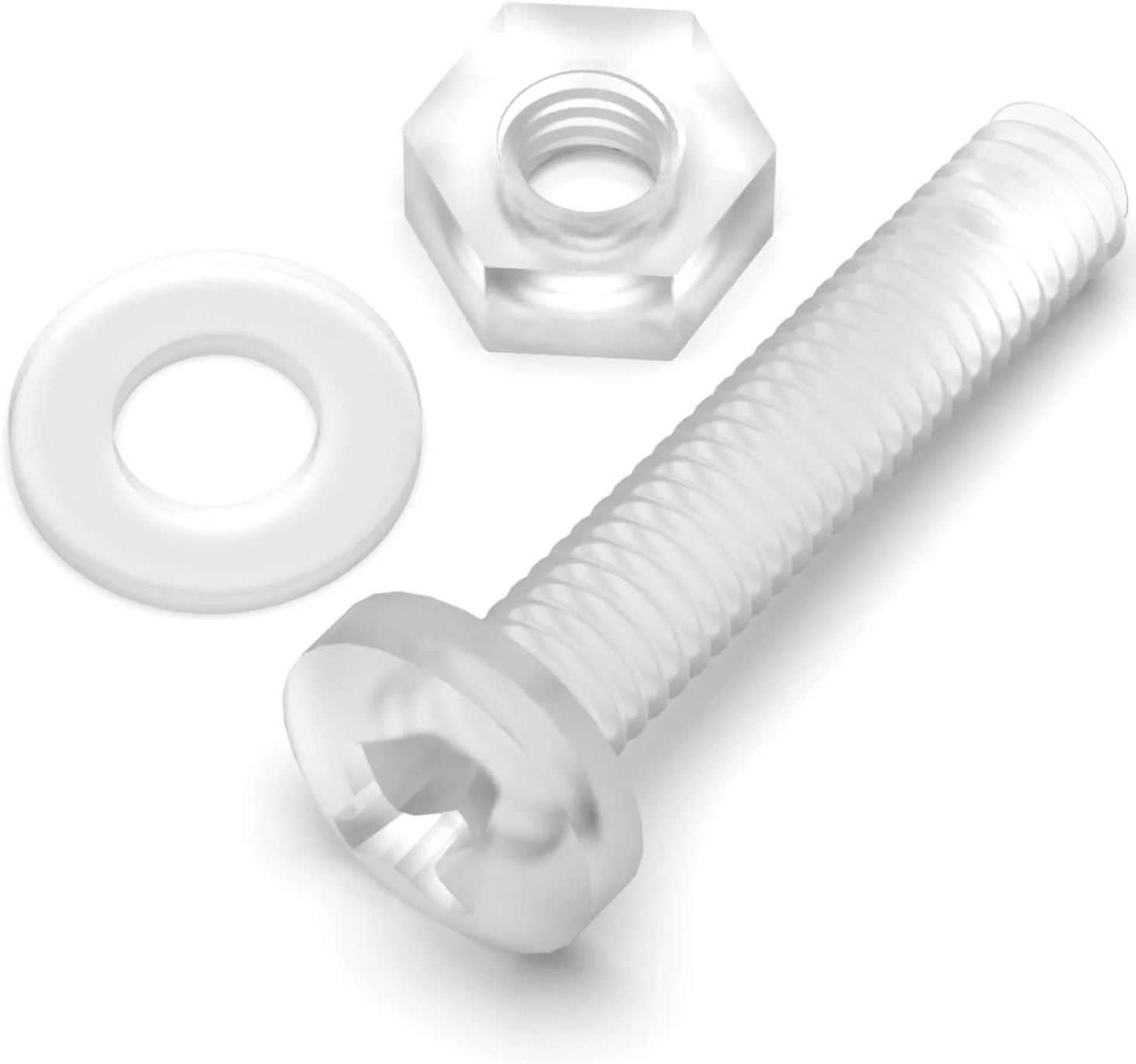 بسته 60 عددی پیچ و مهره و واشر پلاستیکی شفاف اکریلیک M4 x 20mm کاترپیلار - پیچ های پلاستیکی اکریلیک، 5/32 x 25/32