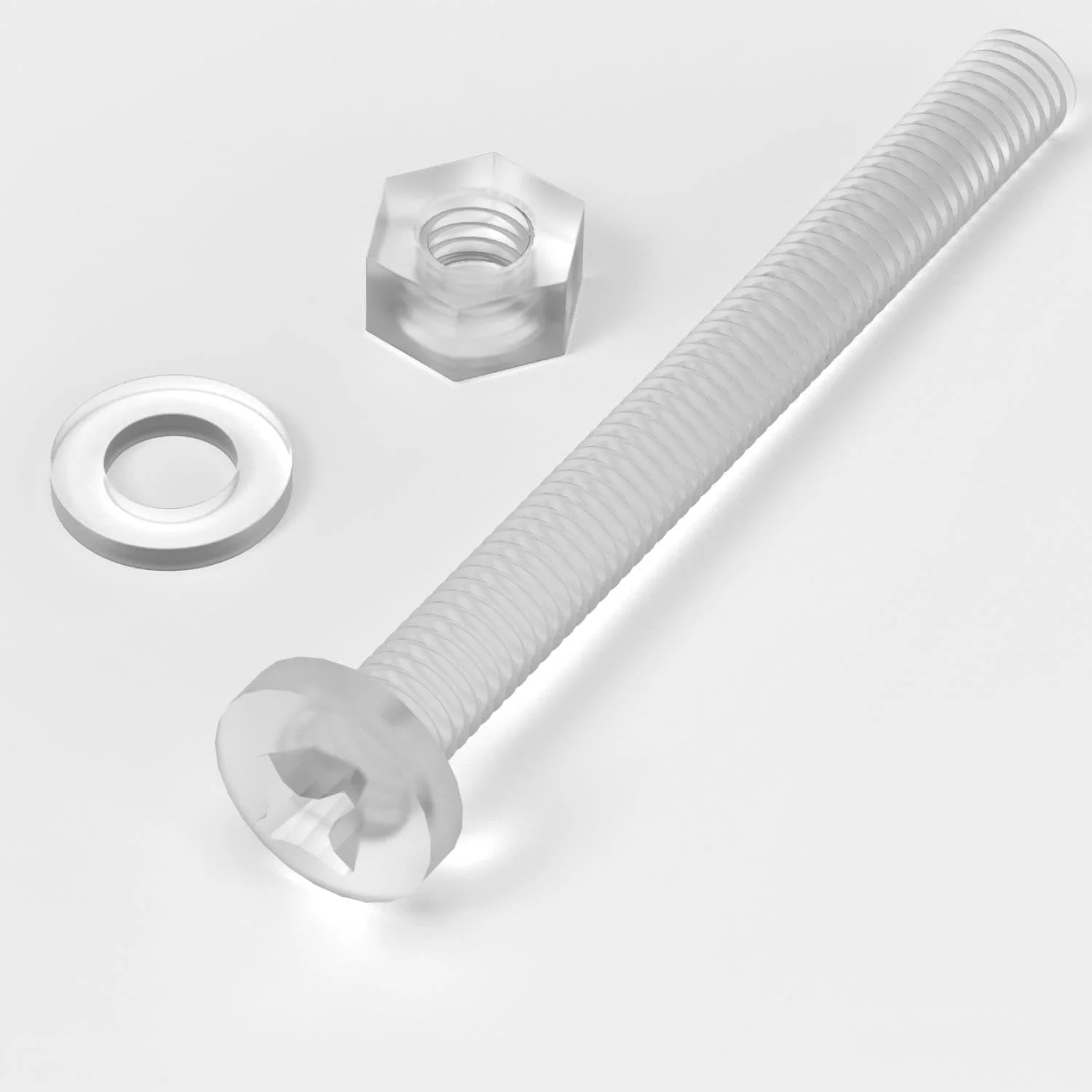 پک 60 عددی پیچ و مهره و واشر پلاستیکی شفاف آکریلیک M6 x 60mm کاترپیلار قرمز