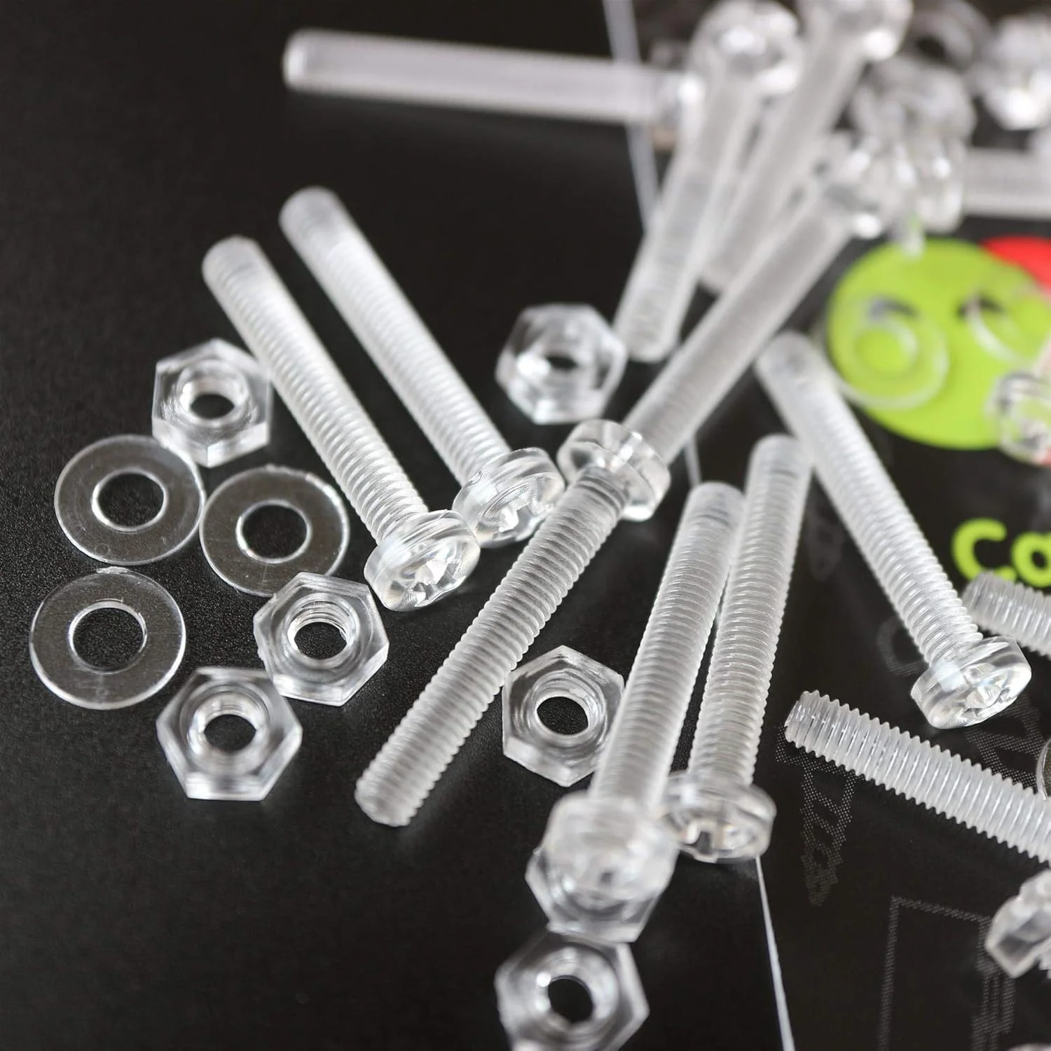 مجموعه 60 عددی پیچ و مهره و واشر پلاستیکی شفاف اکریلیک M3 x 20mm کاترپیلار - پیچ های پلاستیکی اکریلیک، 1/8 x 25/32