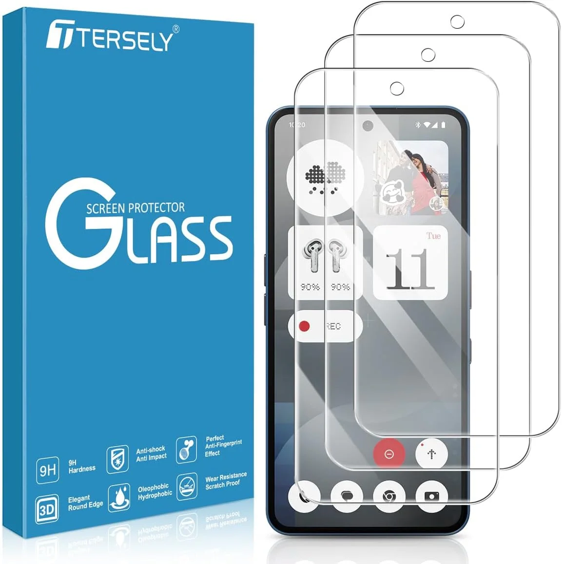 محافظ صفحه نمایش شیشه ای حرارت دیده 9H [بسته 3 عددی] T Tersely برای ناتینگ فون (3a) / ناتینگ فون (3a) پرو، سازگار با قاب، فوق العاده شفاف، ضد خرد شدن و ضد خش