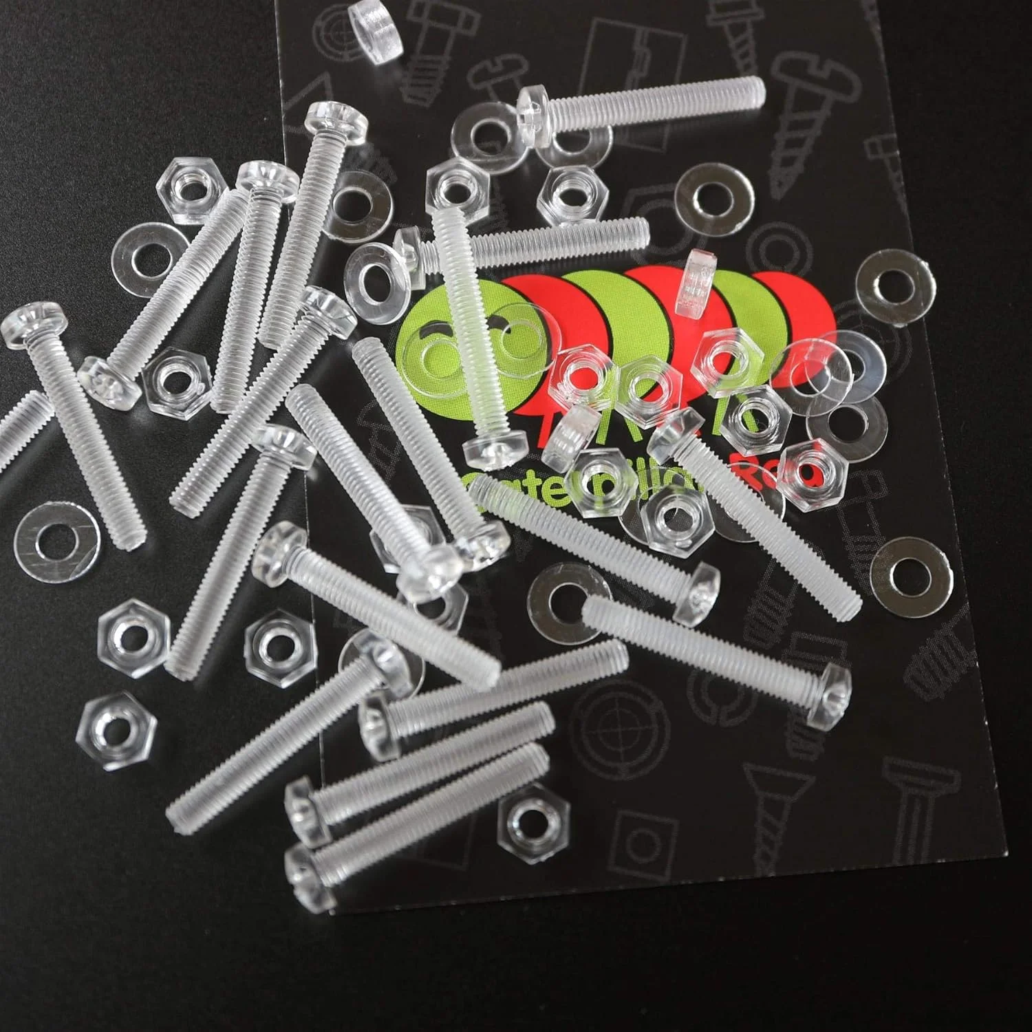 مجموعه 60 عددی پیچ و مهره و واشر پلاستیکی شفاف اکریلیک M3 x 20mm کاترپیلار - پیچ های پلاستیکی اکریلیک، 1/8 x 25/32