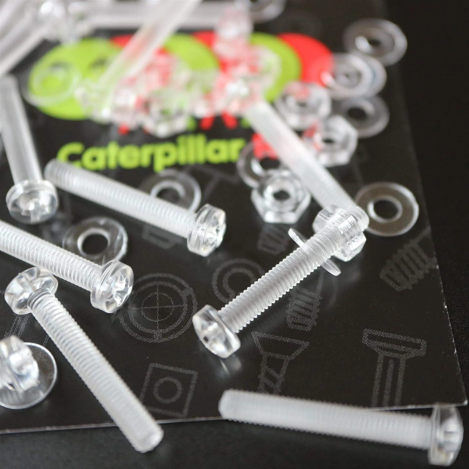 مجموعه 60 عددی پیچ و مهره و واشر پلاستیکی شفاف اکریلیک M3 x 20mm کاترپیلار - پیچ های پلاستیکی اکریلیک، 1/8 x 25/32