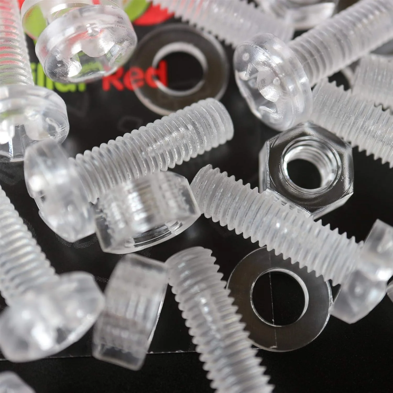 Caterpillar بسته قرمز 60 عددی مهره و پیچ و واشر پلاستیکی شفاف اکریلیک M6 x 30mm - پیچ های پلاستیکی اکریلیک، 15/64" x 1 3/16