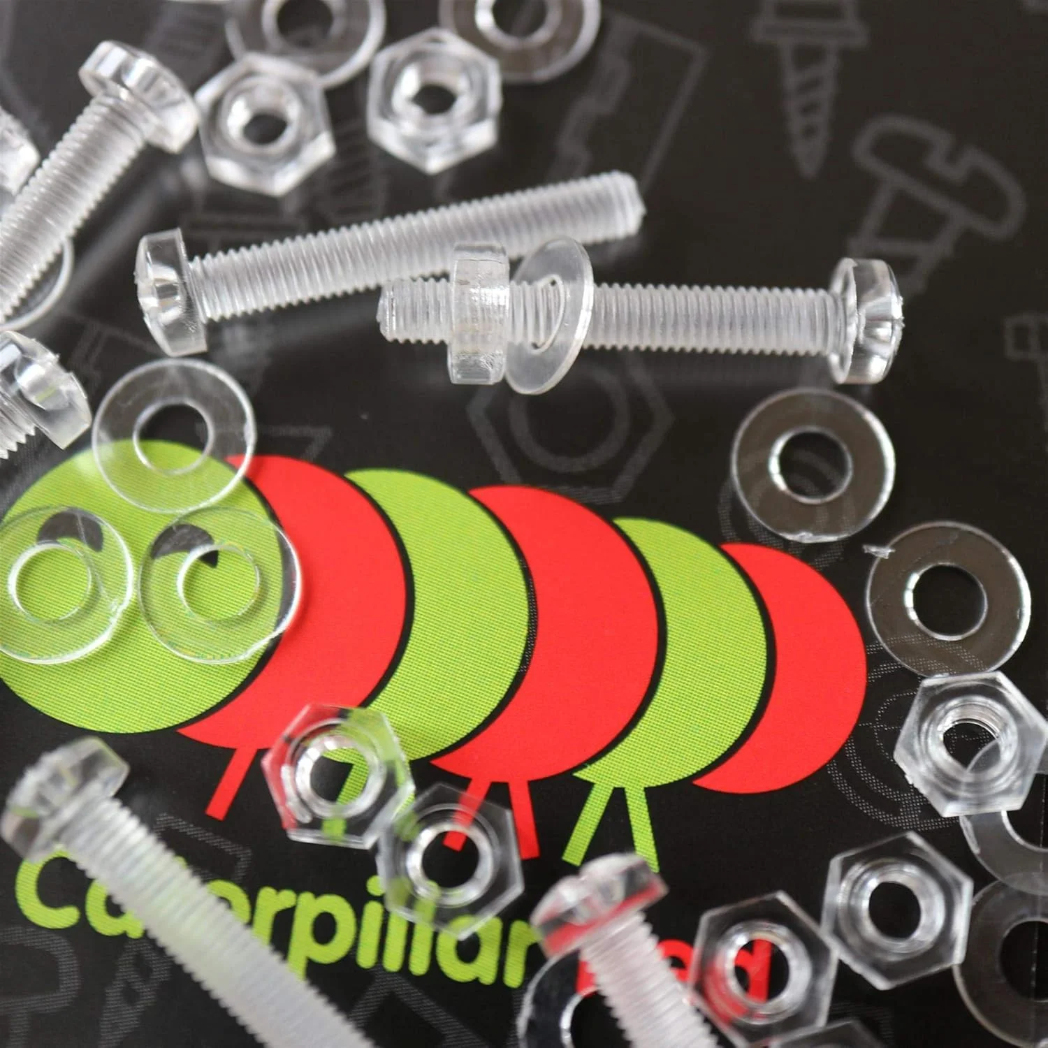 مجموعه 60 عددی پیچ و مهره و واشر پلاستیکی شفاف اکریلیک M3 x 20mm کاترپیلار - پیچ های پلاستیکی اکریلیک، 1/8 x 25/32