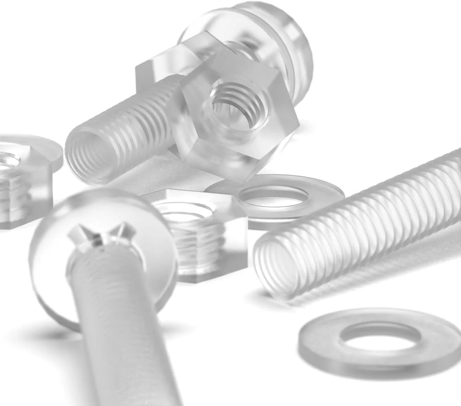 بسته 60 عددی پیچ و مهره و واشر پلاستیکی شفاف اکریلیک M4 x 20mm کاترپیلار - پیچ های پلاستیکی اکریلیک، 5/32 x 25/32