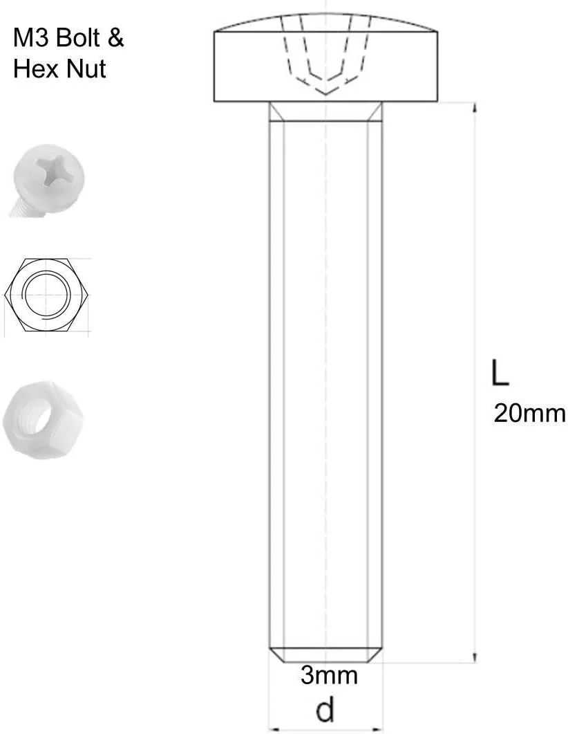 مجموعه 60 عددی پیچ و مهره و واشر پلاستیکی شفاف اکریلیک M3 x 20mm کاترپیلار - پیچ های پلاستیکی اکریلیک، 1/8 x 25/32
