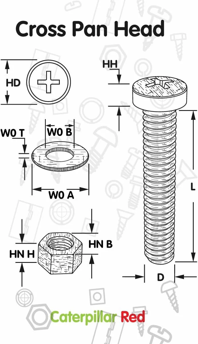 پک 60 عددی پیچ و مهره و واشر پلاستیکی شفاف آکریلیک M6 x 60mm کاترپیلار قرمز