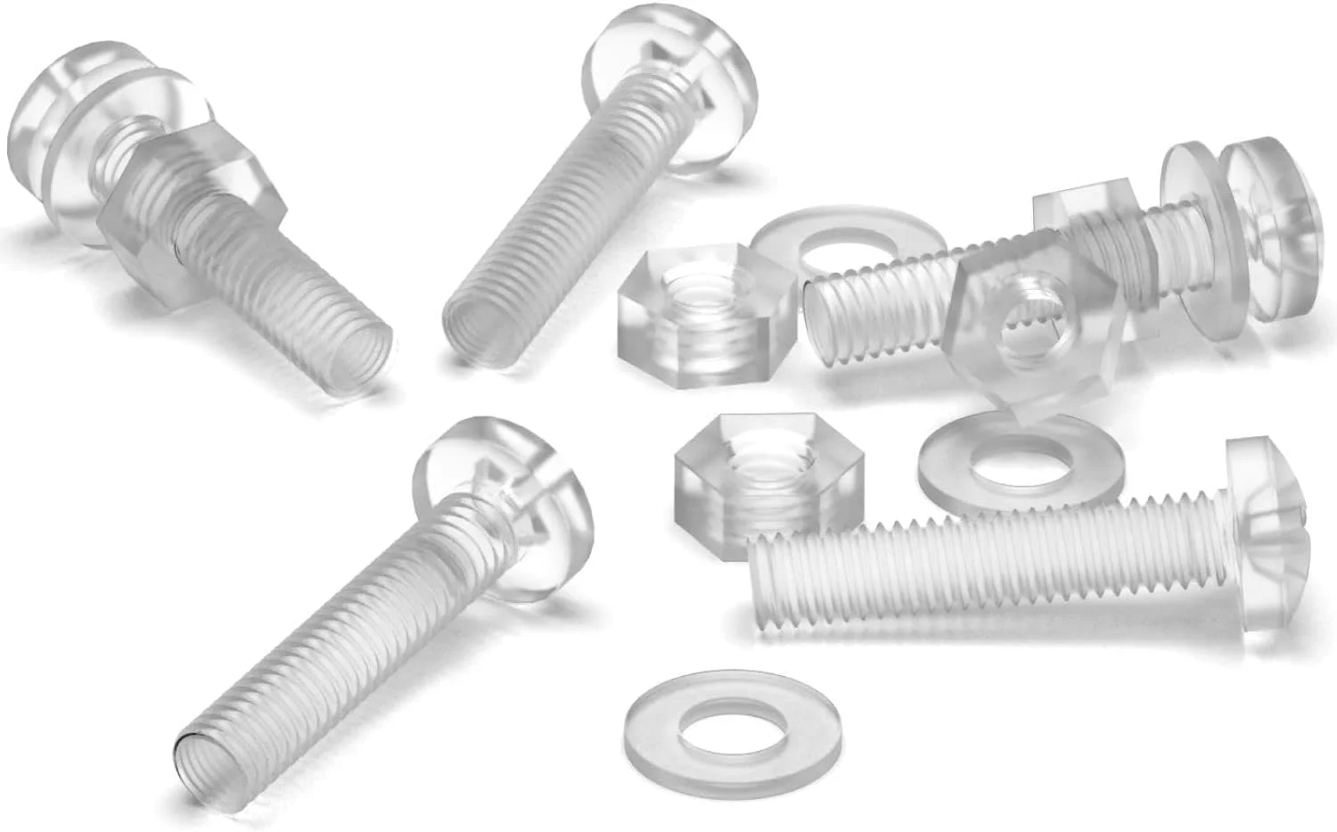 بسته 60 عددی پیچ و مهره و واشر پلاستیکی شفاف اکریلیک M4 x 20mm کاترپیلار - پیچ های پلاستیکی اکریلیک، 5/32 x 25/32