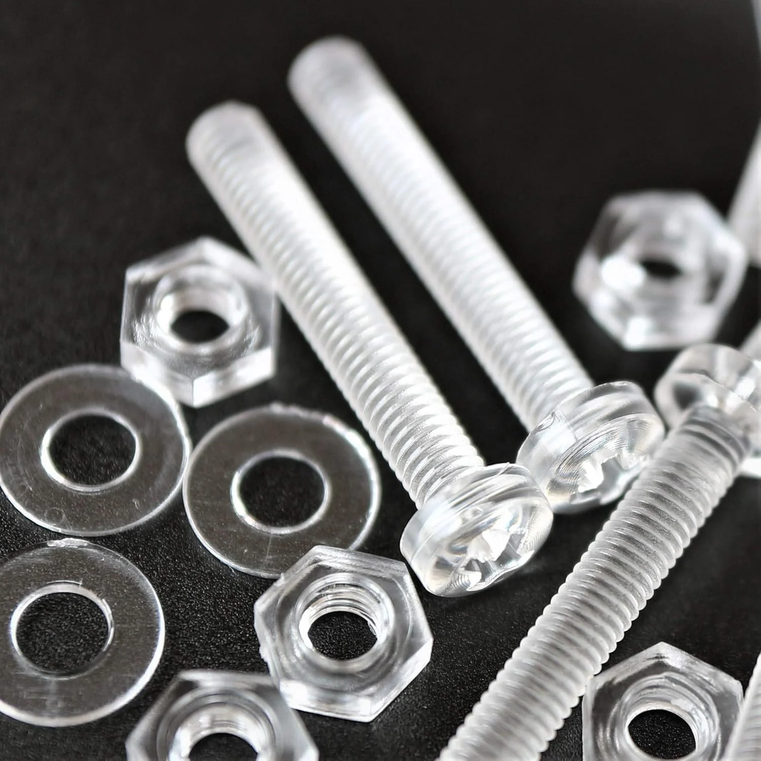 مجموعه 60 عددی پیچ و مهره و واشر پلاستیکی شفاف اکریلیک M3 x 20mm کاترپیلار - پیچ های پلاستیکی اکریلیک، 1/8 x 25/32