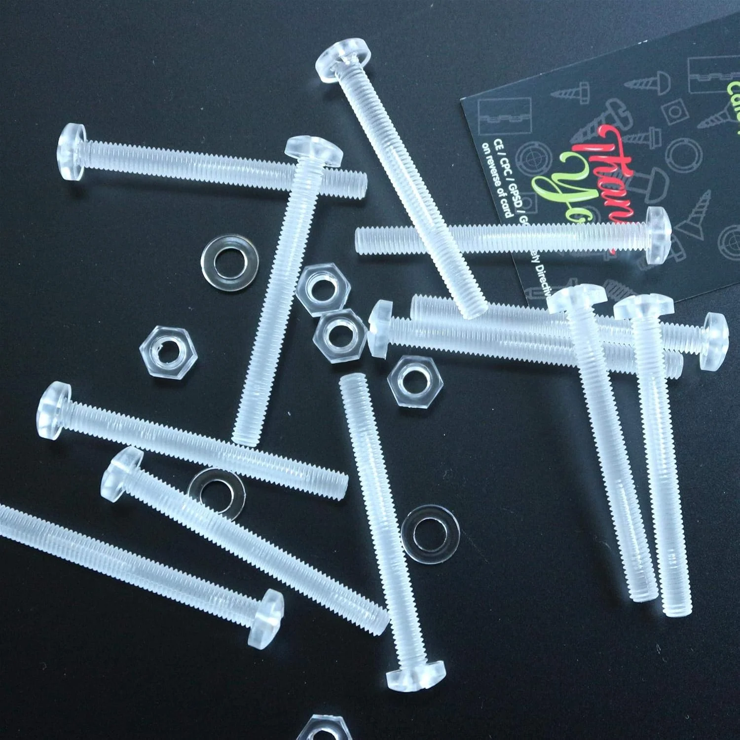 پک 60 عددی پیچ و مهره و واشر پلاستیکی شفاف آکریلیک M6 x 60mm کاترپیلار قرمز