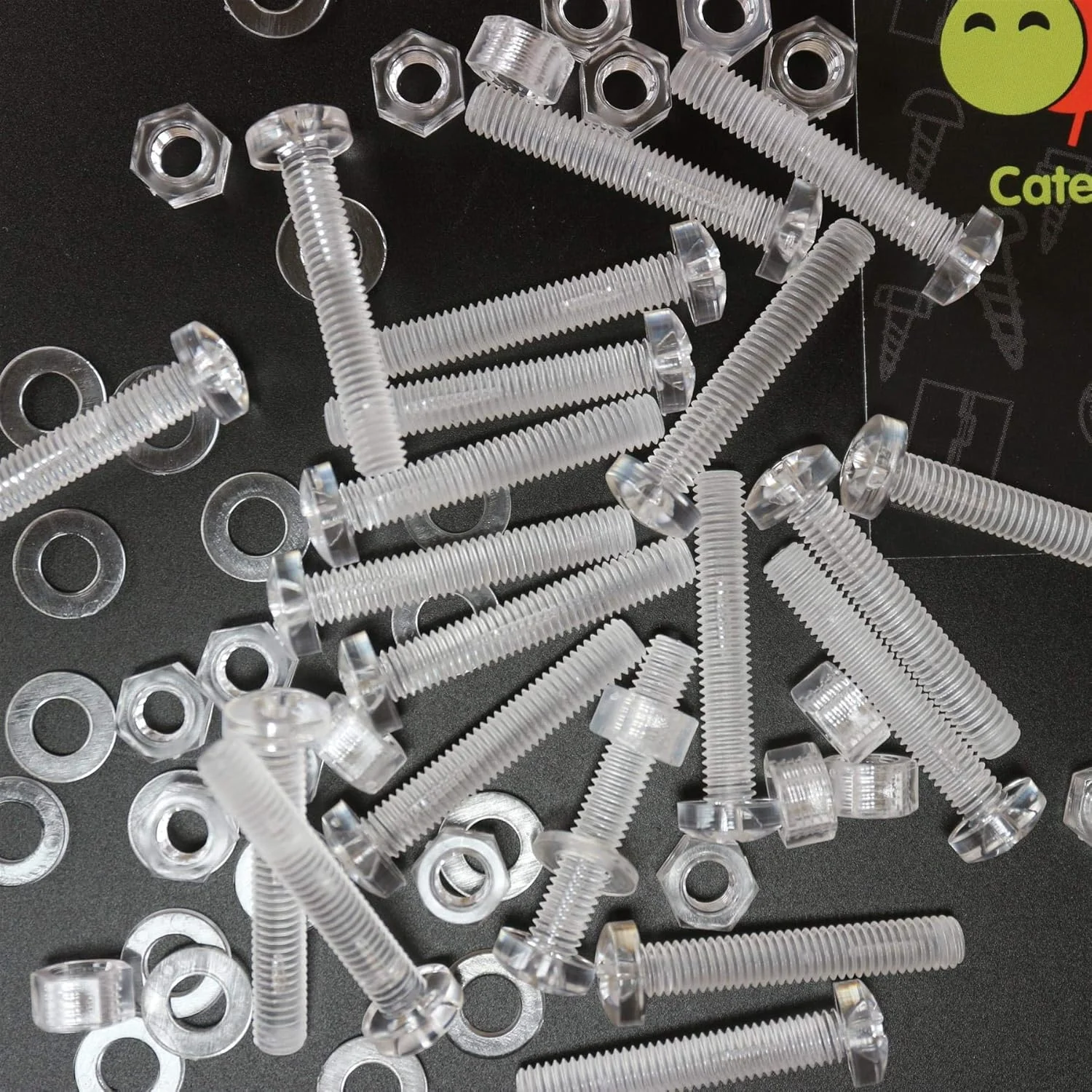 مجموعه 60 عددی پیچ و مهره و واشر شفاف اکریلیک M5 x 30mm کاترپیلار - پیچ های پلاستیکی اکریلیک، 13/64" x 1 3/16