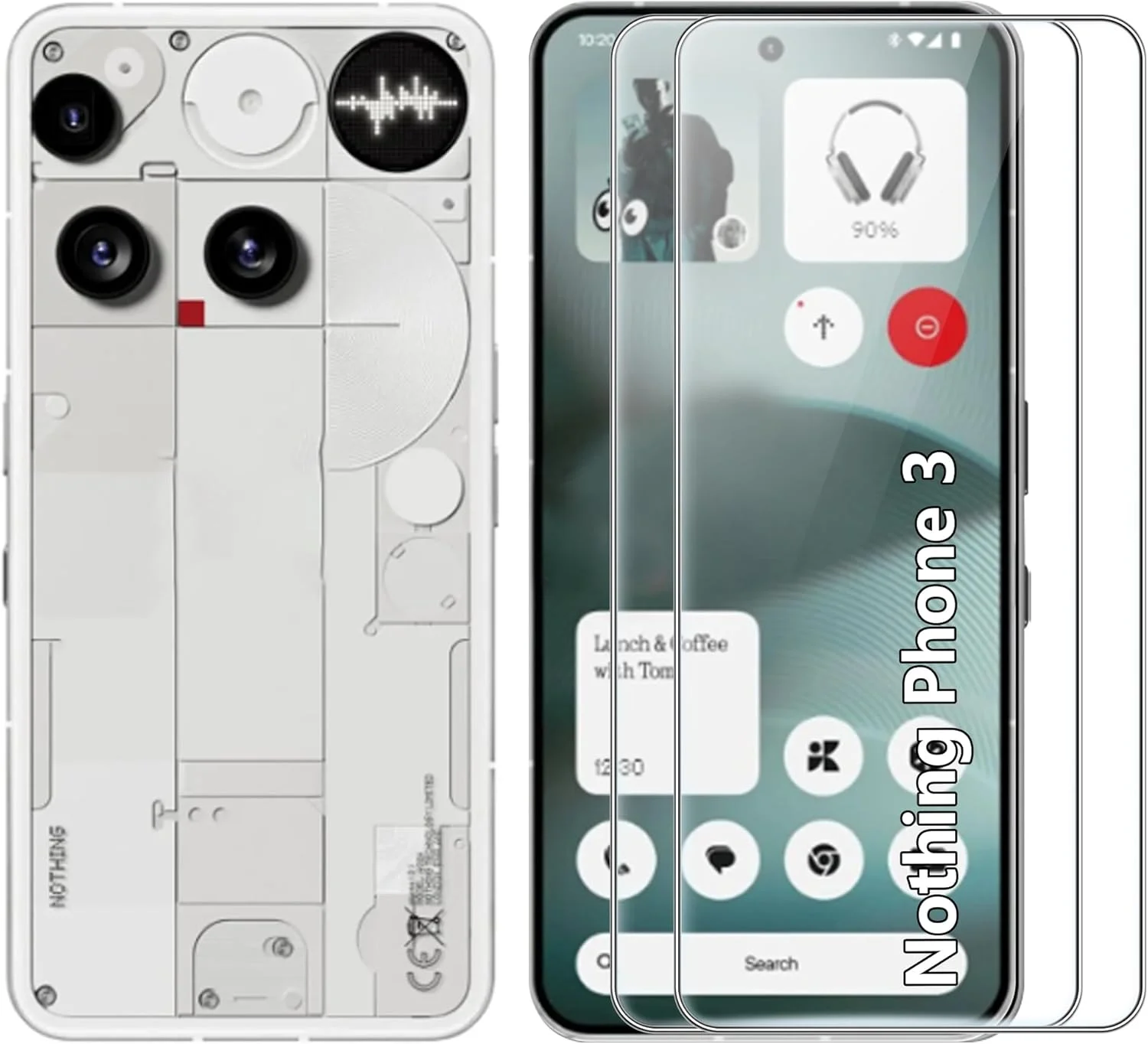 محافظ صفحه نمایش CAUHENYEE برای Nothing Phone (3) شیشه حرارت دیده، بسته 2 عددی فیلم محافظ شیشه ای، محافظ صفحه نمایش شفاف HD، شیشه محافظ سختی 9H، ضد خش