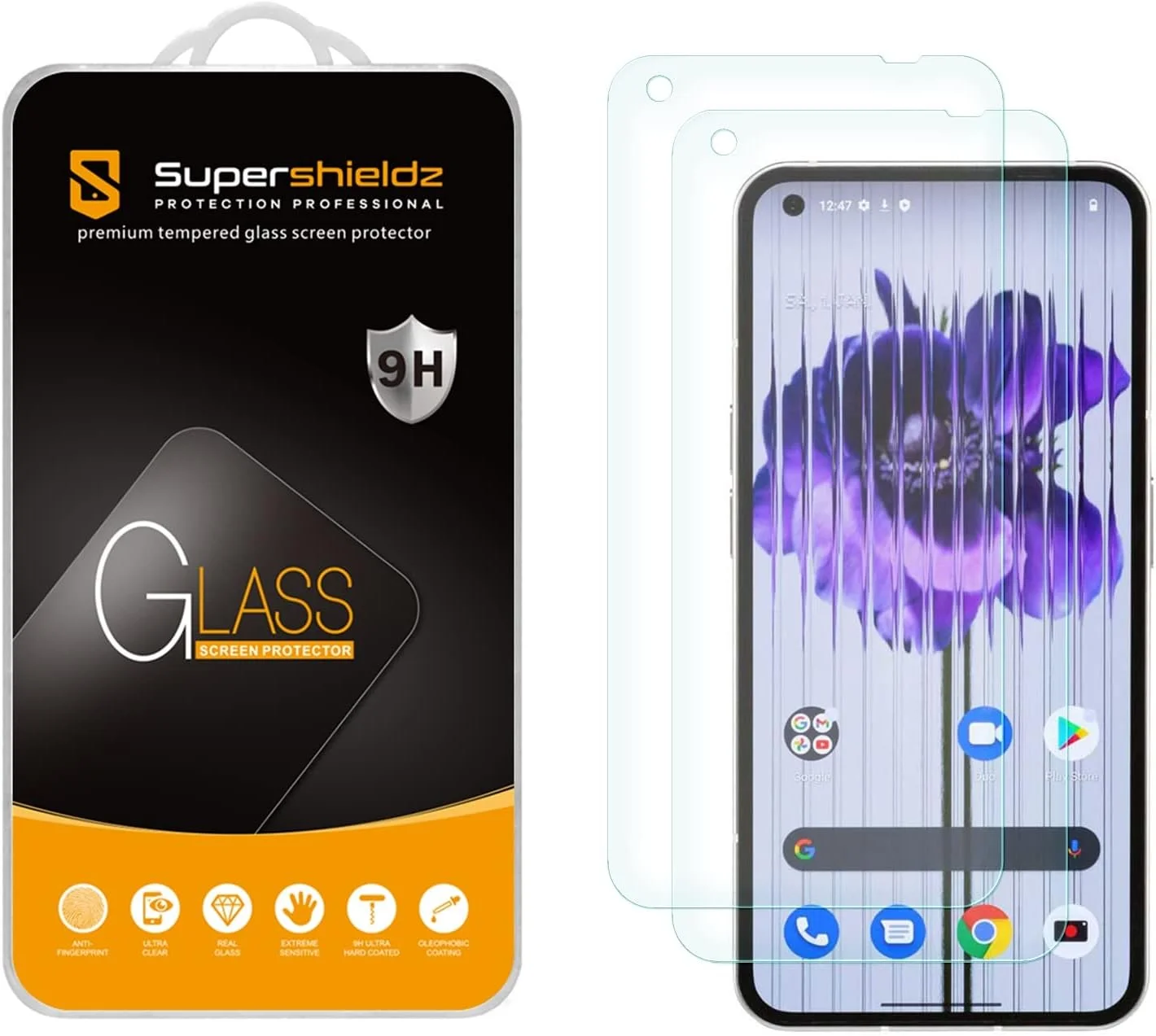 محافظ صفحه نمایش شیشه ای حرارت دیده Supershieldz (2 عددی) طراحی شده برای Nothing Phone 1، ضد خش، بدون حباب