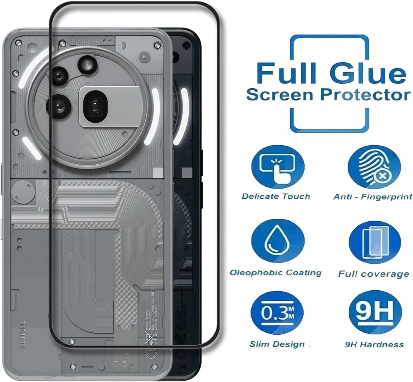 محافظ صفحه نمایش شیشه ای حرارت دیده با سختی 9H، مقاوم در برابر اثر انگشت و خراش برای Nothing Phone 3A Pro