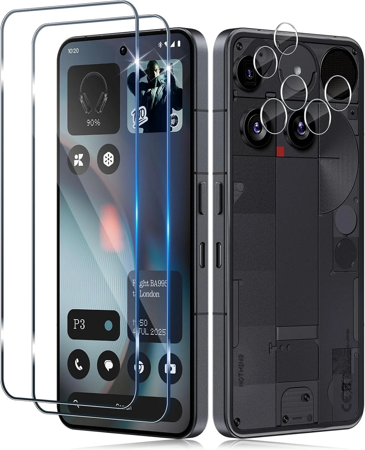 محافظ صفحه نمایش Funrae برای ناتینگ فون 3 5G، شیشه حرارت دیده با محافظ دوربین، 2 عدد فیلم 0.33 میلی متری با سختی 9H و 2 عدد محافظ دوربین فوق العاده شفاف، محافظ صفحه نمایش ضد خش HD