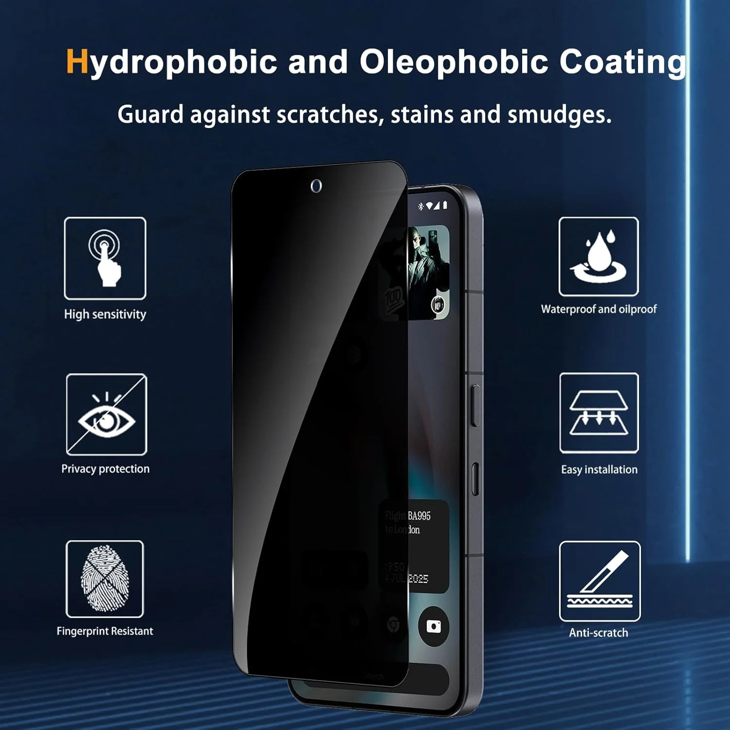 محافظ صفحه نمایش حریم خصوصی HeeYeal (دو عددی) سازگار با Nothing Phone (3) 5G، [سختی 9H] [سازگار با قاب] فیلم محافظ شیشه ای حرارت دیده ضد جاسوسی و ضد دید زدن برای Nothing Phone (3) 5G